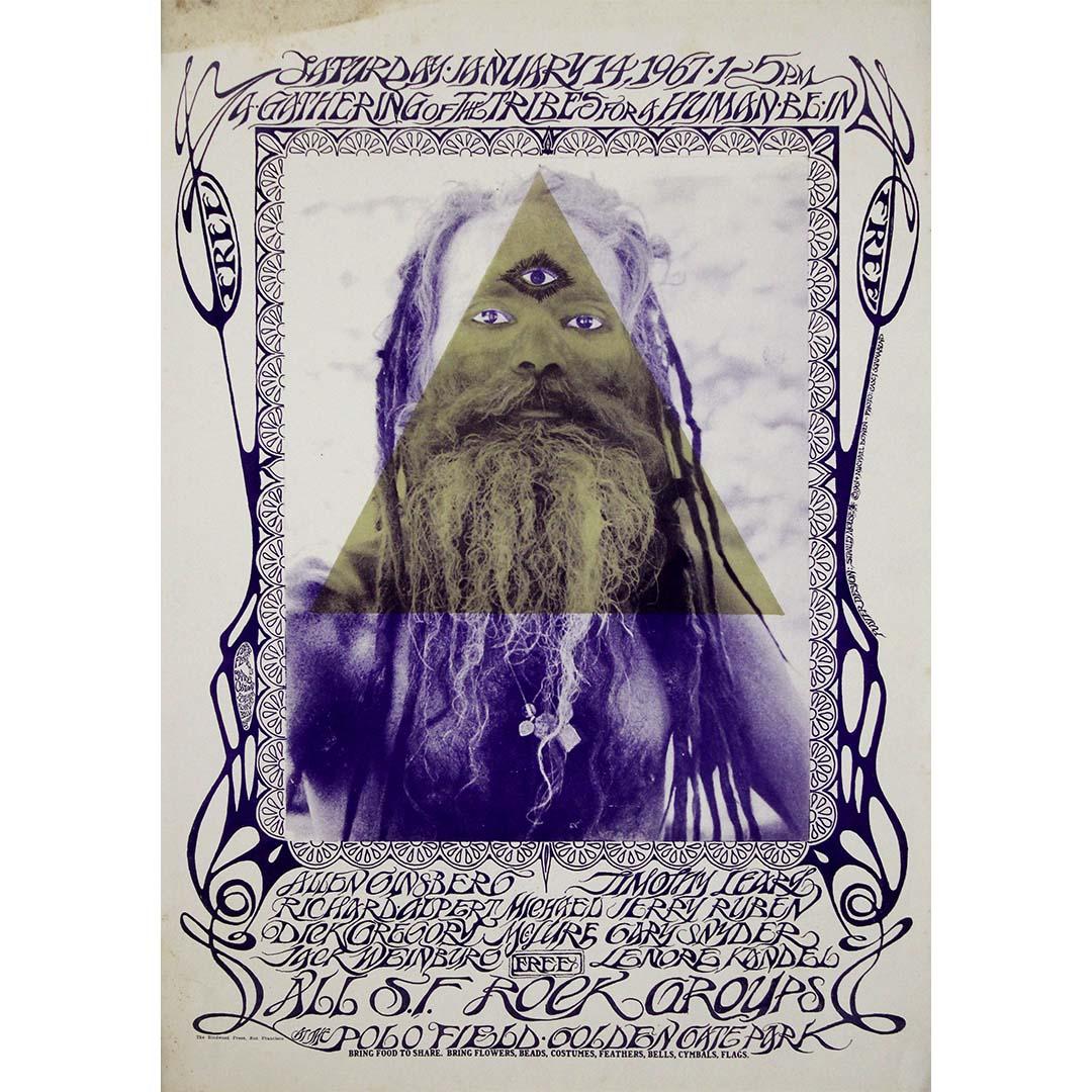 Original 1967 poster by Stanley Mouse A Gathering of the Tribe for a Human Be-in