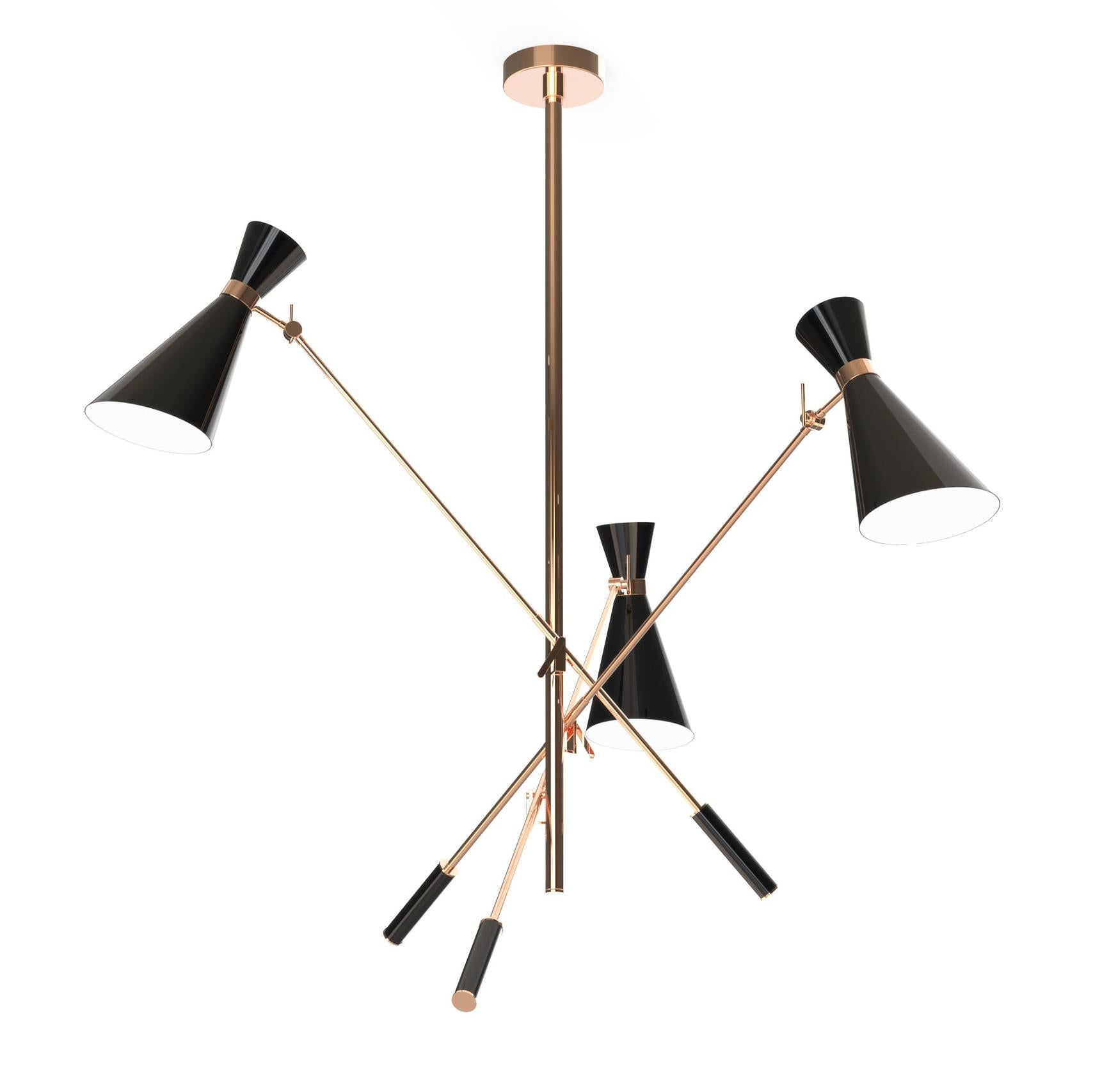 Stanley Pendant Light in Brass and Black Detail For Sale