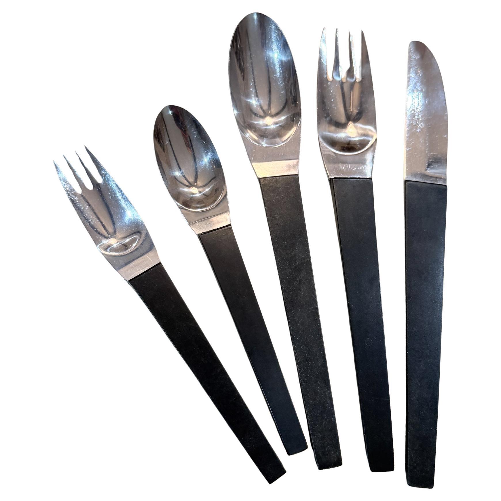 Pre-owned Stanley Roberts Japan Flatware Set, Carl Aubock Era Mid Century Modern In Black