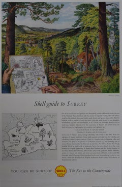Vintage Stanley Roy Badmin Shell Guide to Surrey advertising poster Modern British Art 