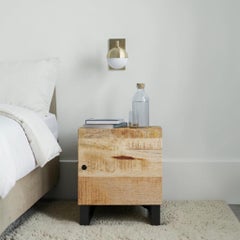 Stanley Saga Mid-Century Modern 1960s Black Mango Wood Nightstand with Iron Base