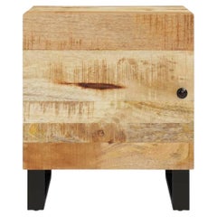 Stanley Saga Mid-Century Modern 1960s Black Mango Wood Nightstand with Iron Base