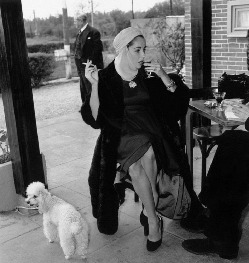 "Taylor und Pudel" von Stanley Sherman

23. April 1957: Die amerikanische Schauspielerin Elizabeth Taylor nippt an einem Drink und raucht eine Zigarette, als sie auf dem Flughafen von Jersey auf dem Weg nach Nizza für Interviews Halt macht.