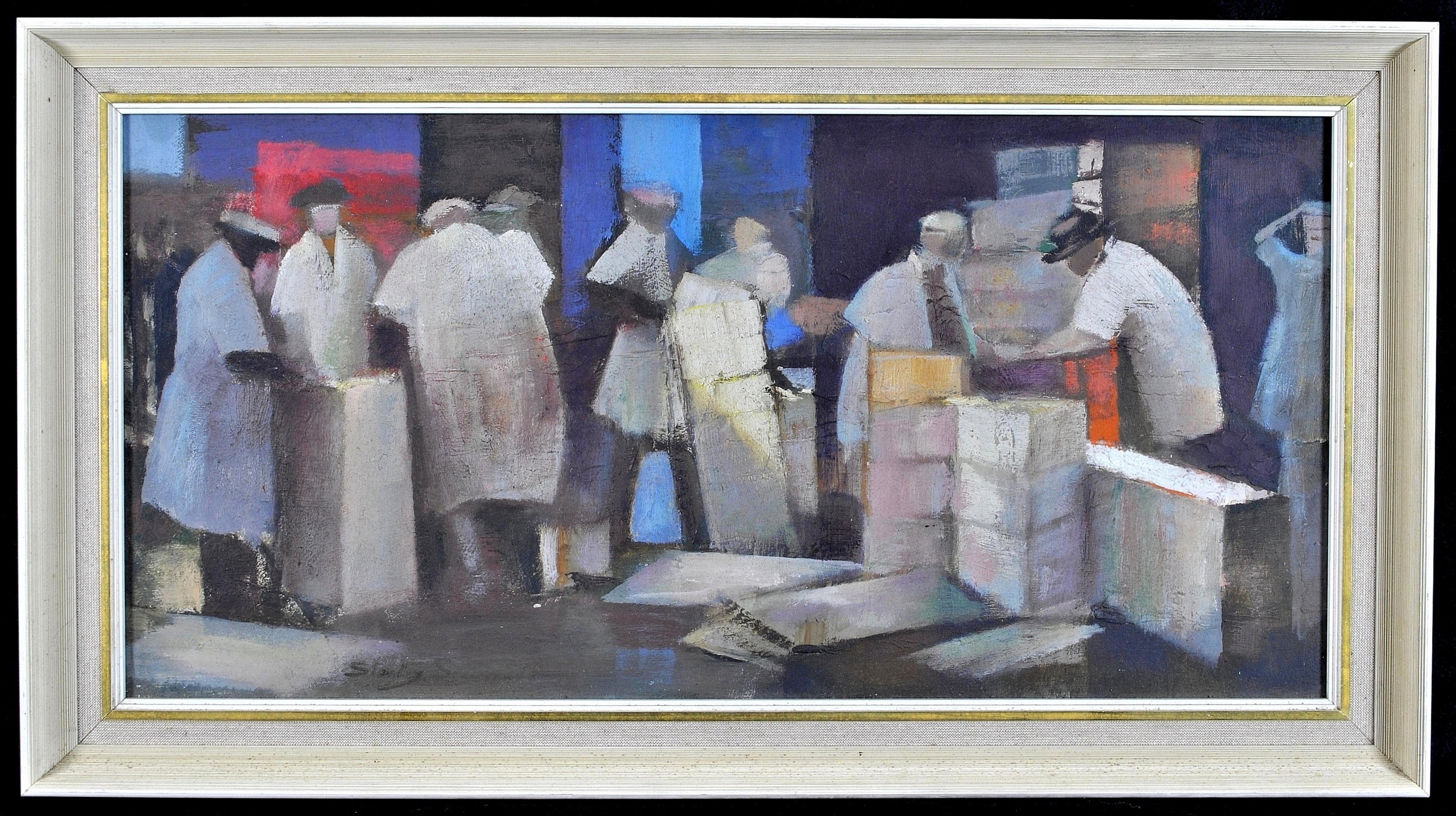 Billingsgate Porters - Mid 20th Century London Market Interior Oil Painting For Sale 7