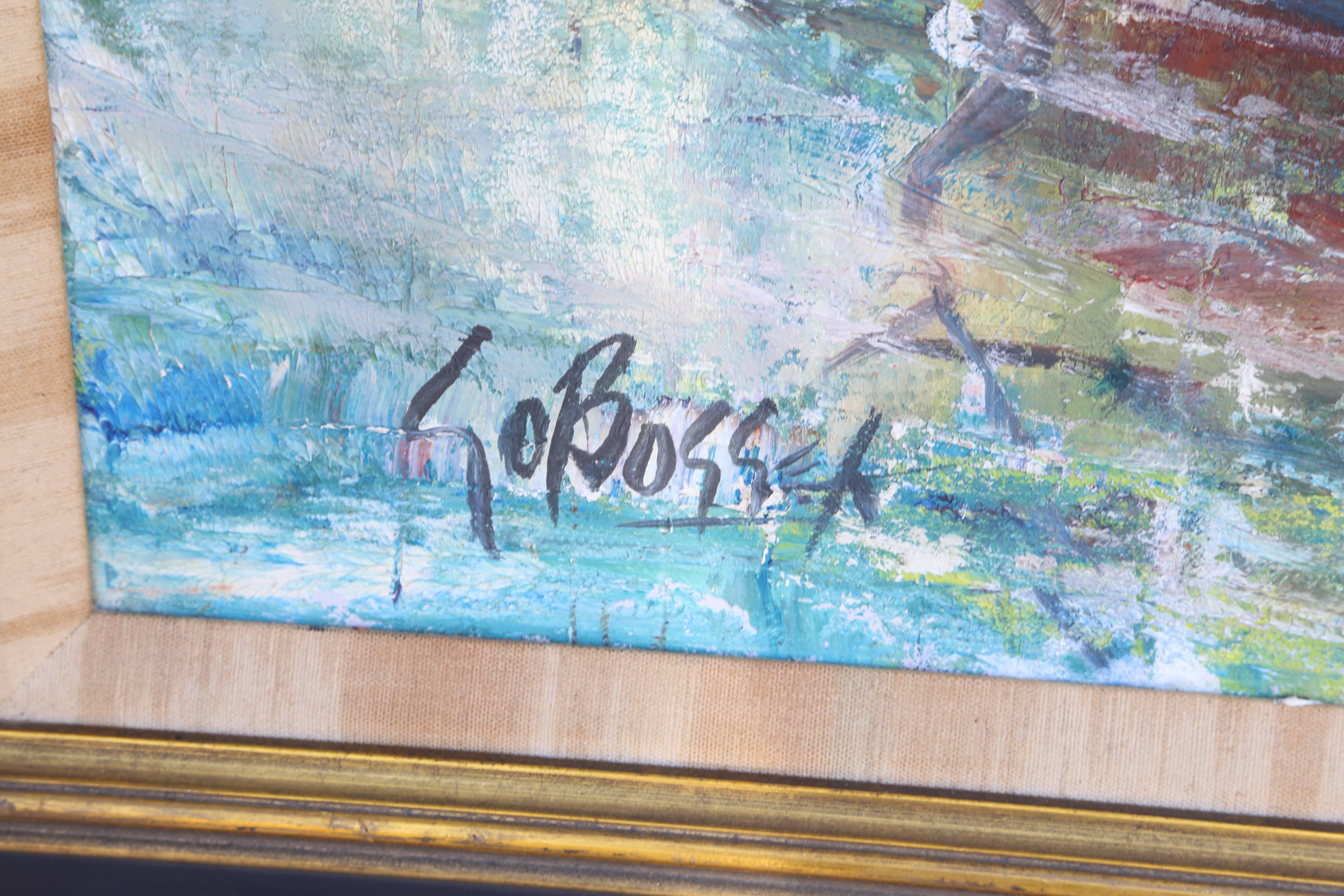 „Boats“, impressionistisches Ölgemälde von Stanley Sobossek im Angebot 1