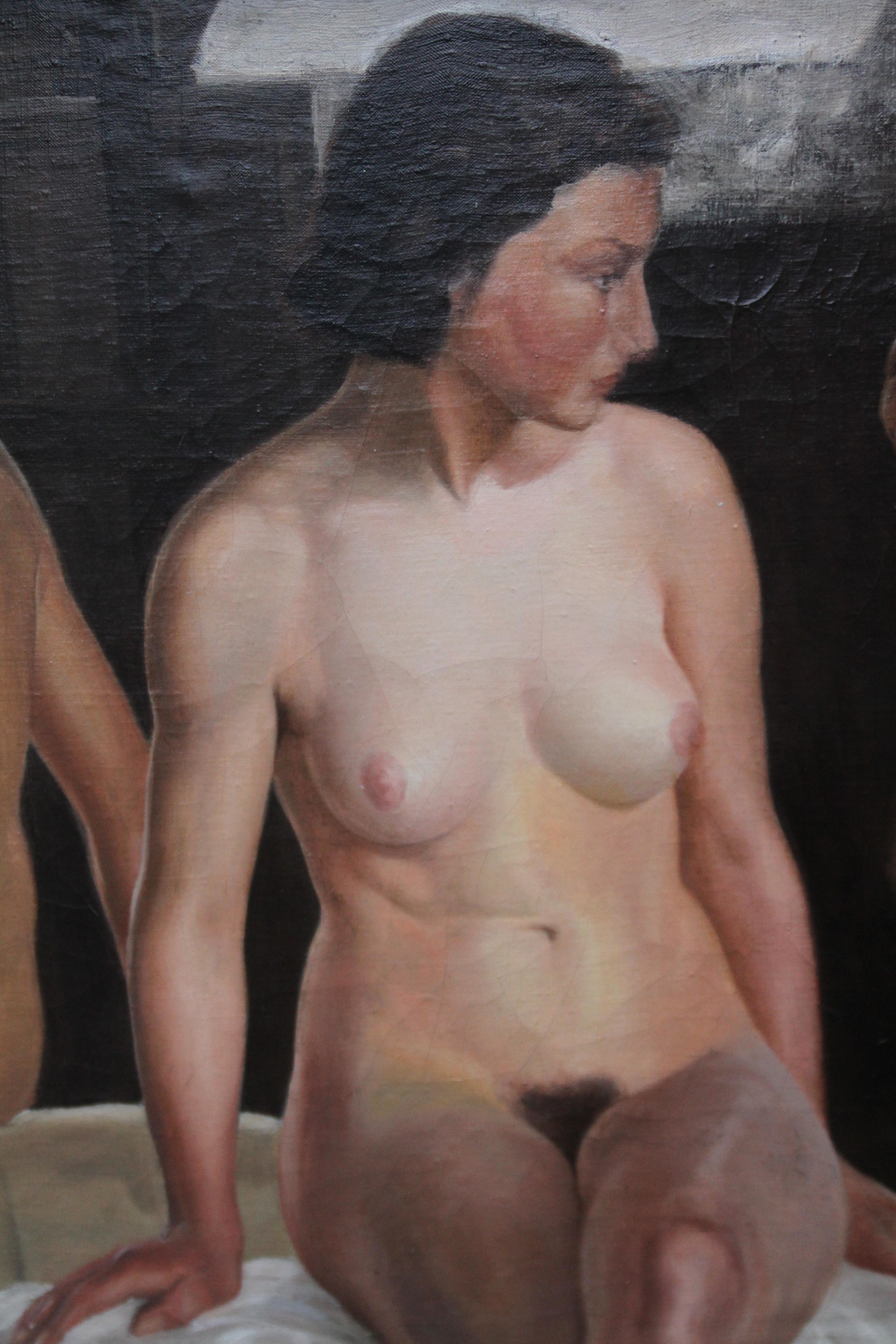 Reflected Female Nude with Artist - British Slade Sch 30's portrait oil painting - Realist Painting by Stanley Spencer (circle)