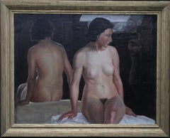 Vintage Reflected Female Nude with Artist - British Slade Sch 30's portrait oil painting