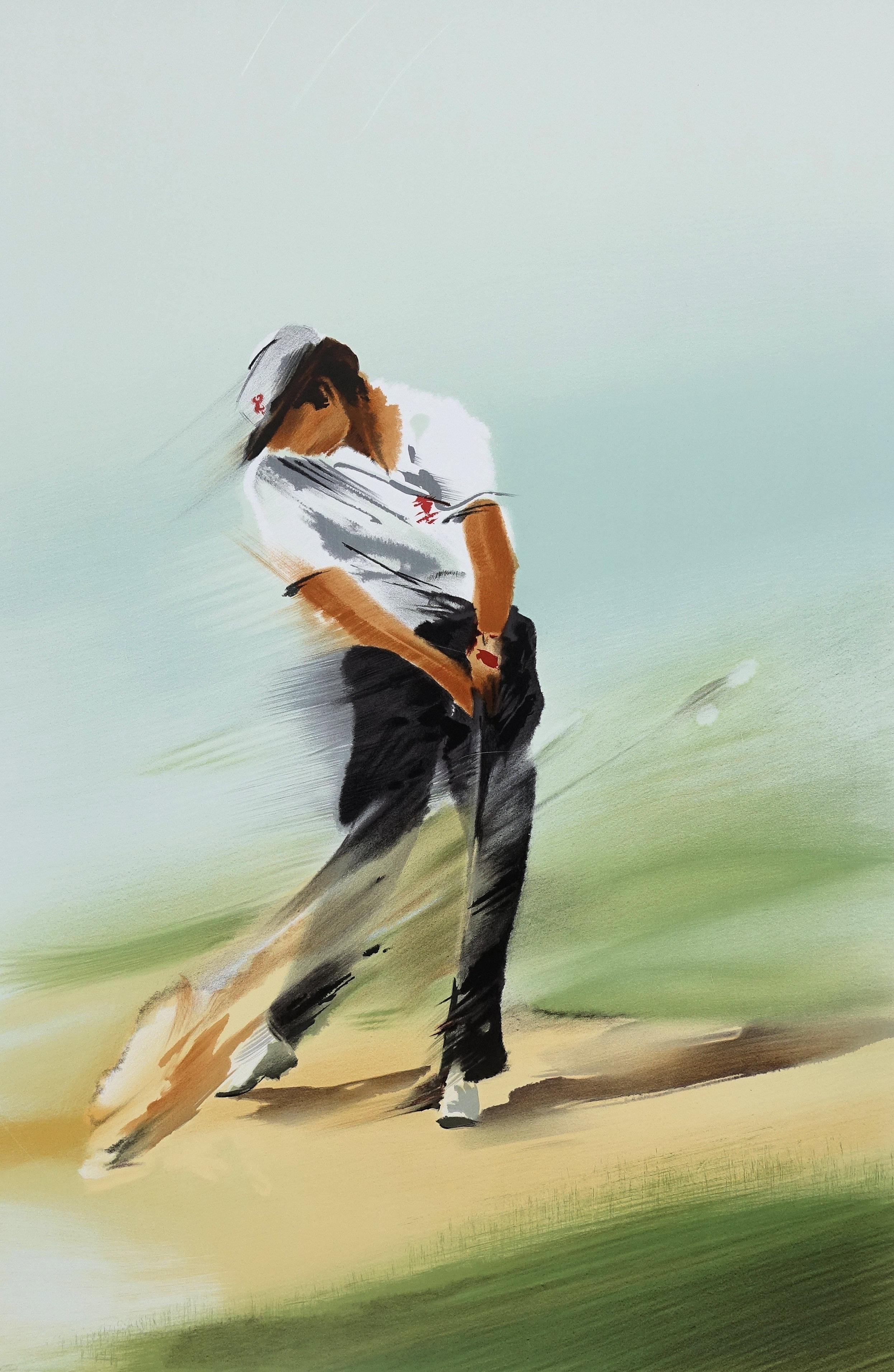 GOLF : The Swing - Original Lithograph, HANDSIGNED & Ltd /600 - Print by Stanley Spencer