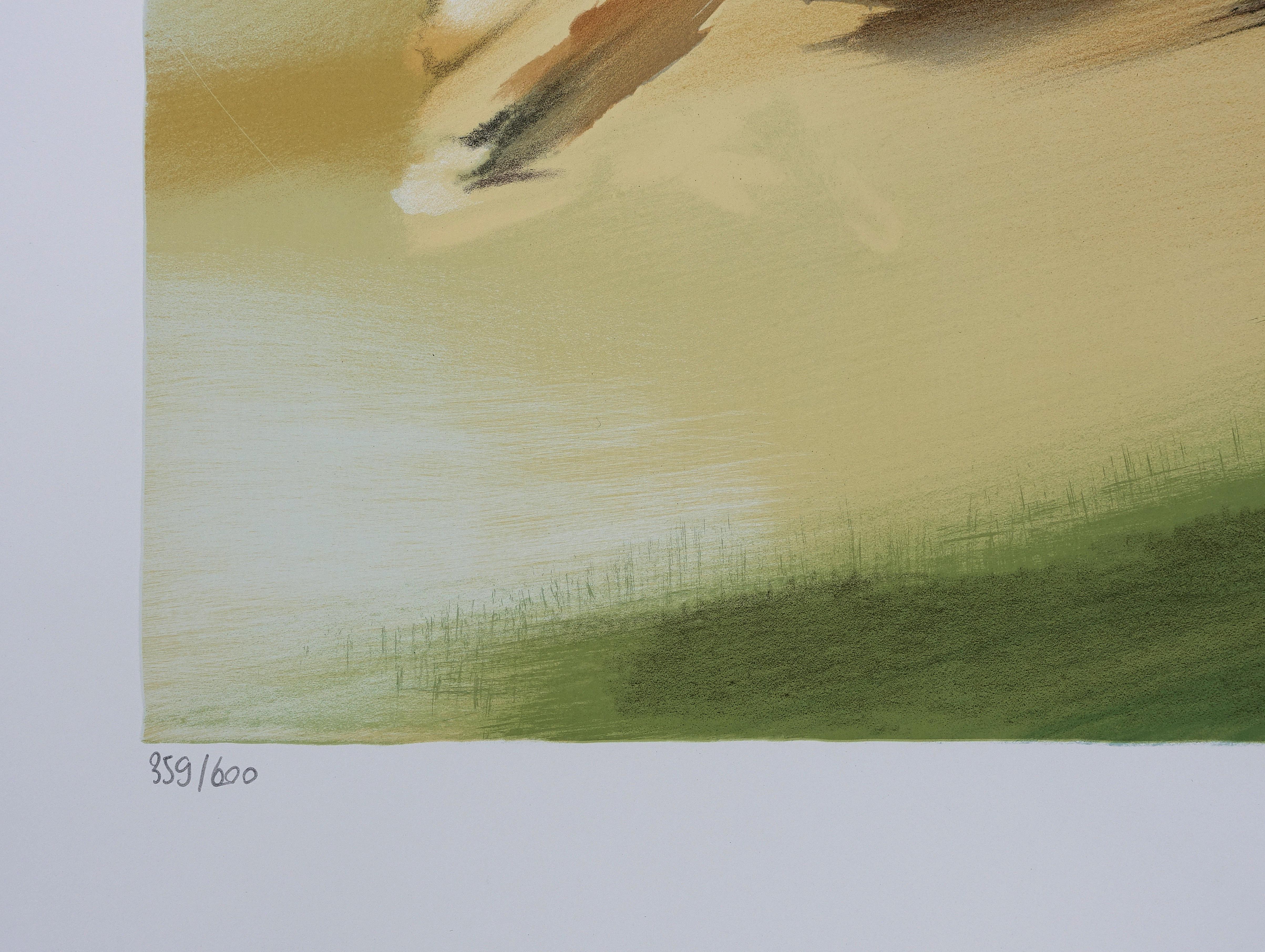 GOLF : The Swing - Original Lithograph, HANDSIGNED & Ltd /600 - Gray Landscape Print by Stanley Spencer