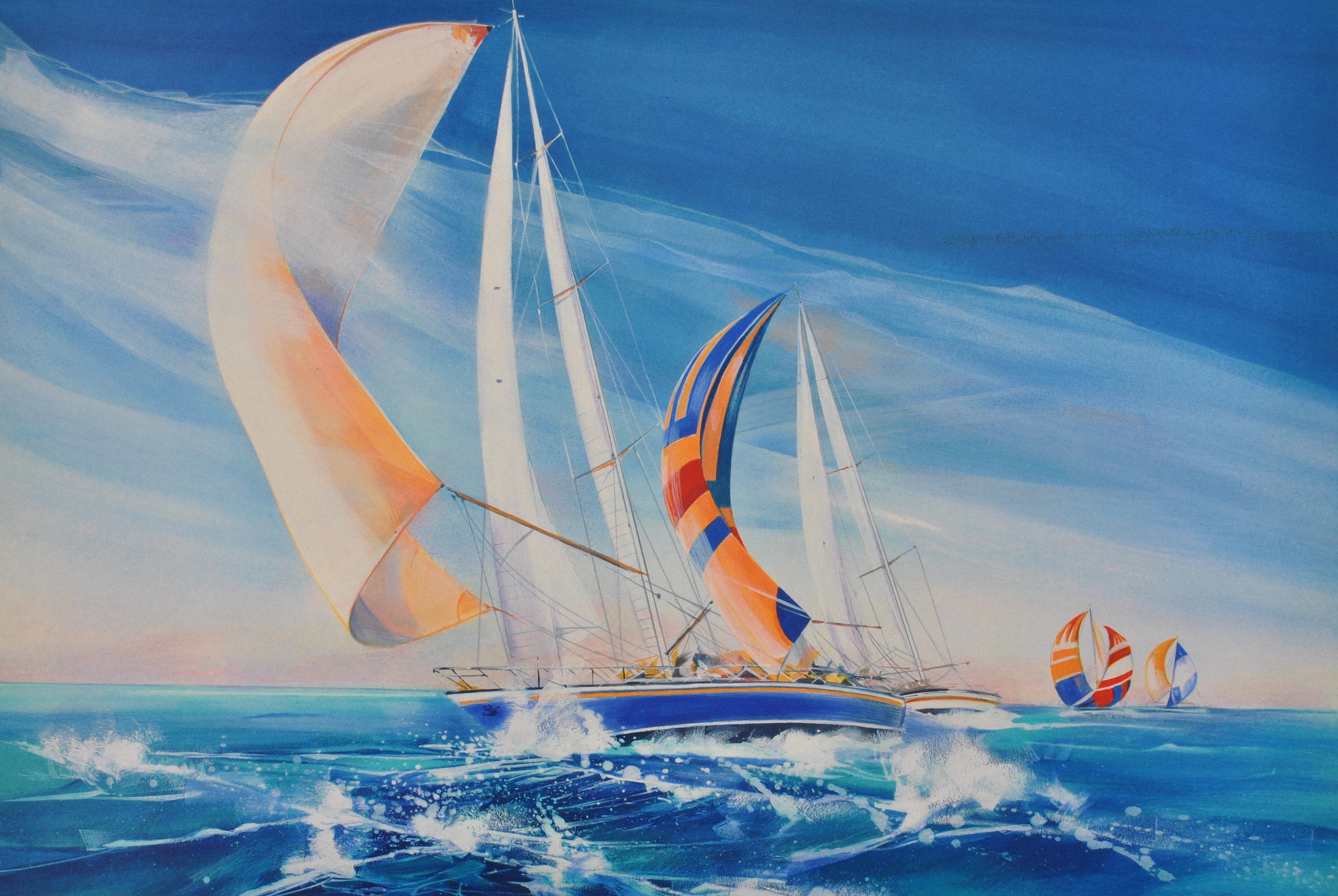 SAILING : The Race - Original Lithograph, HANDSIGNED & Ltd /150 - Print by Stanley Spencer