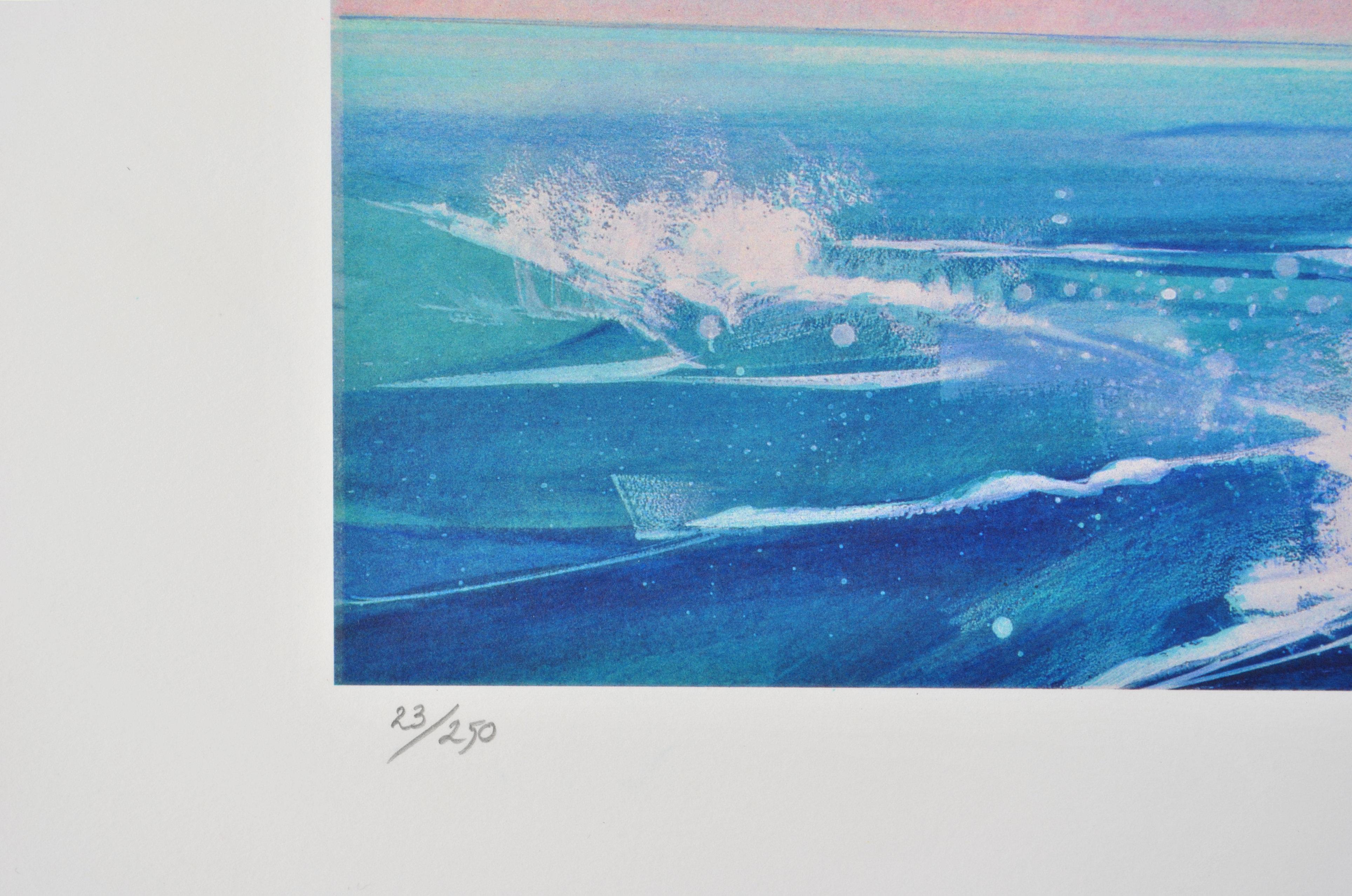 SAILING : The Race - Original Lithograph, HANDSIGNED & Ltd /150 - Blue Landscape Print by Stanley Spencer