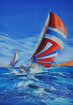 VELA: Lo Spinnaker Rosso - Litografia originale, firmata a mano & Ltd /150