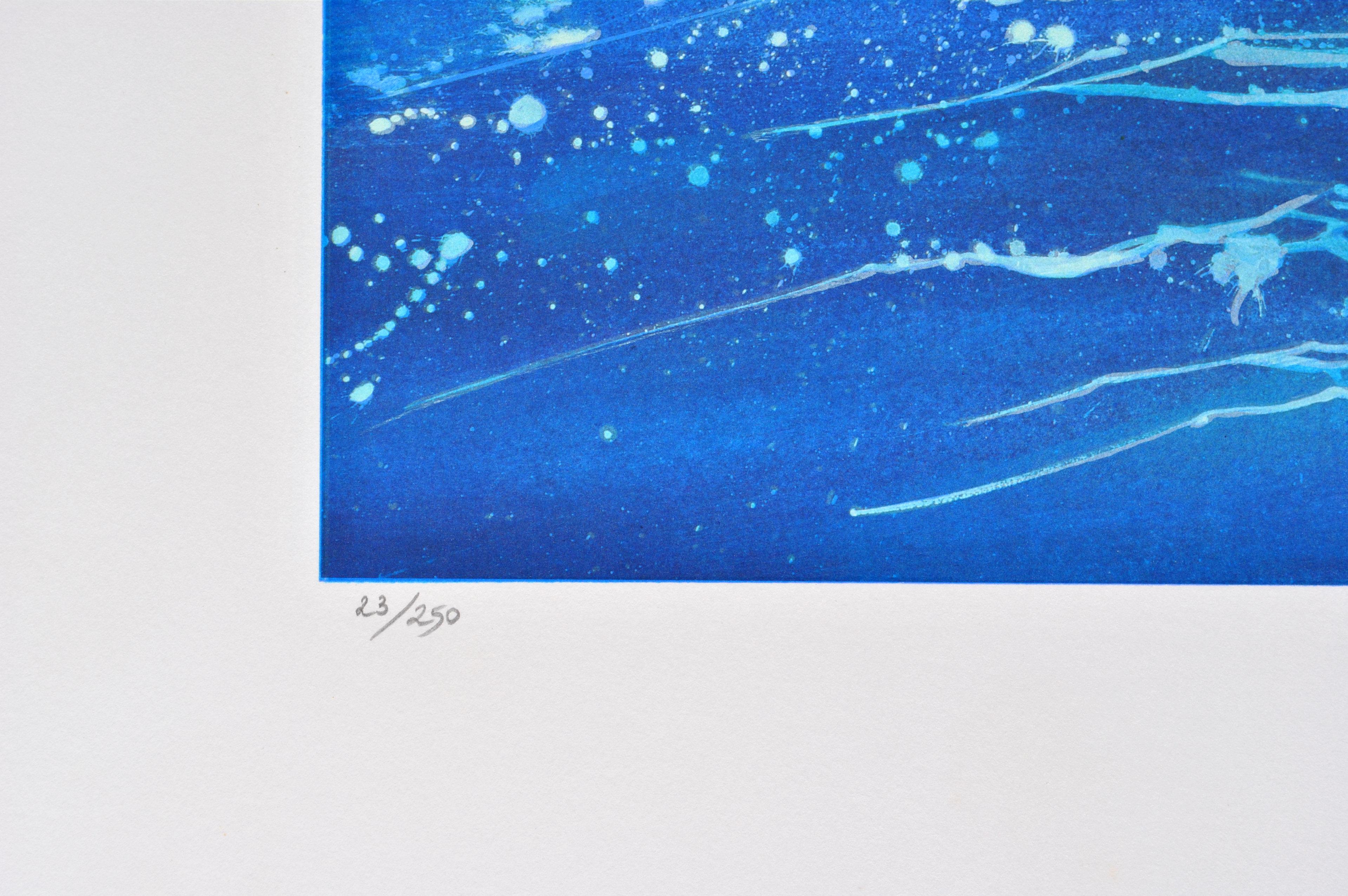 SAILING : The Red Spinnaker - Original Lithograph, HANDSIGNED & Ltd /150 - Blue Landscape Print by Stanley Spencer