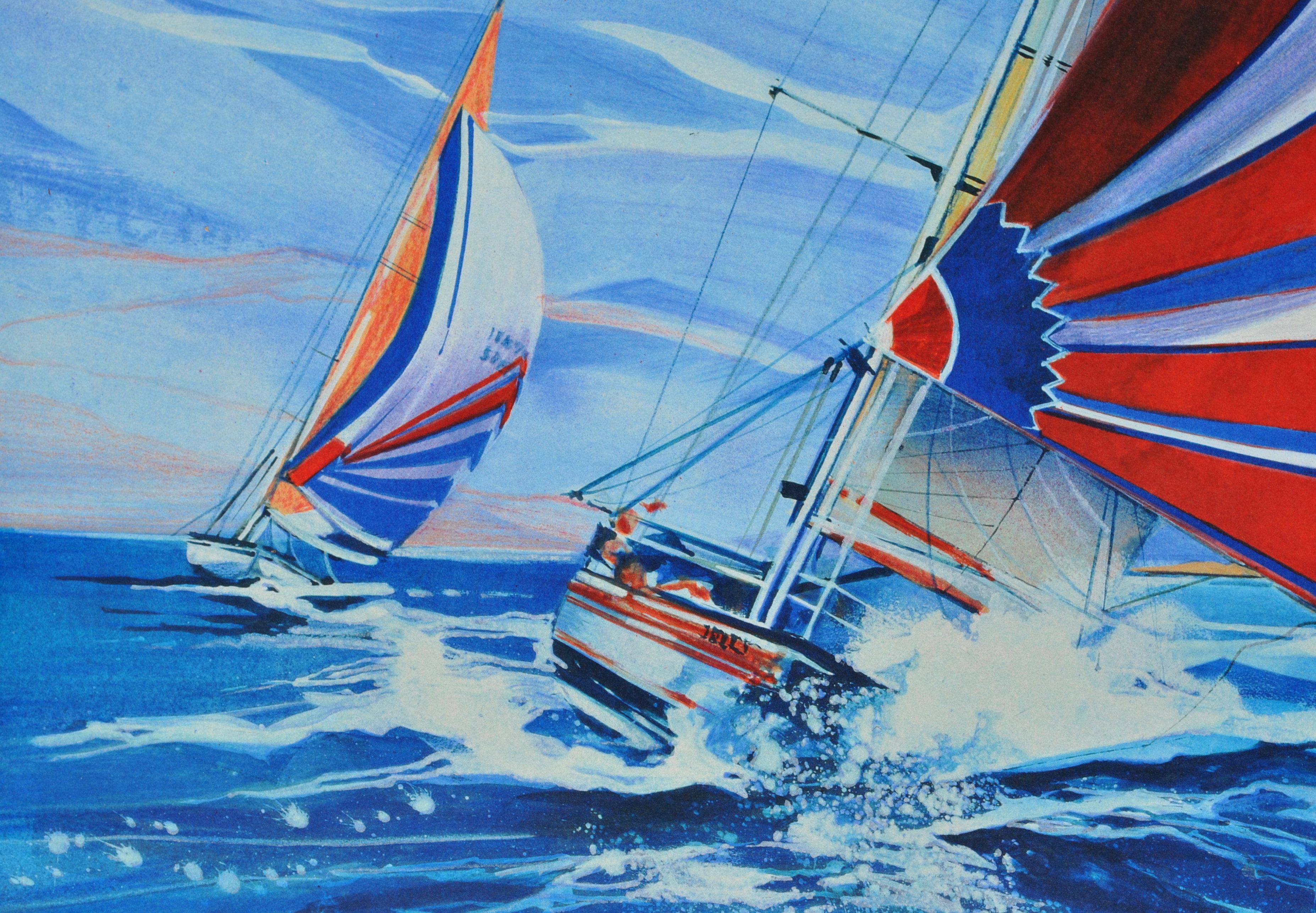 SAILING : The Red Spinnaker - Original Lithograph, HANDSIGNED & Ltd /150 For Sale 1