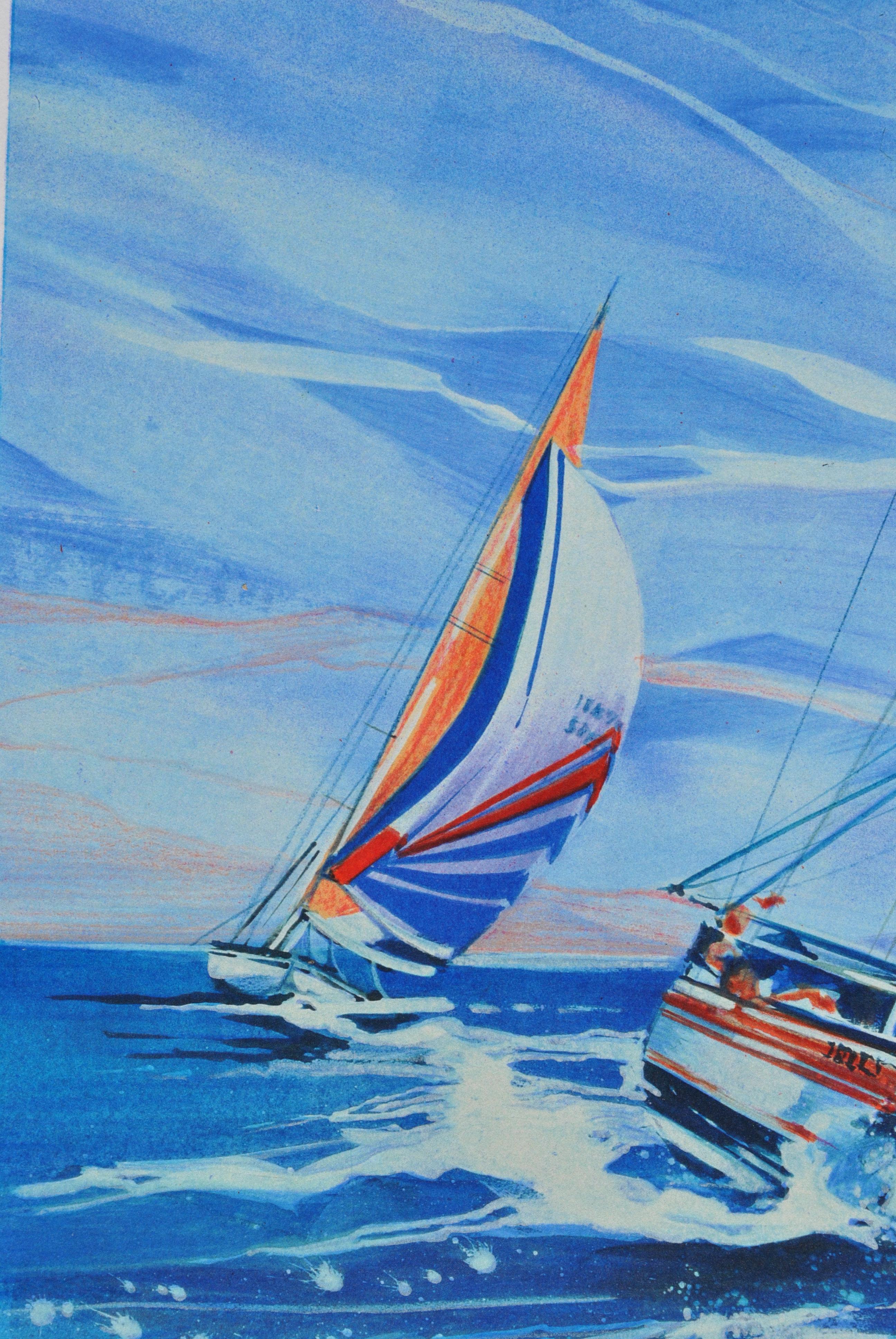 SAILING : The Red Spinnaker - Original Lithograph, HANDSIGNED & Ltd /150 For Sale 2