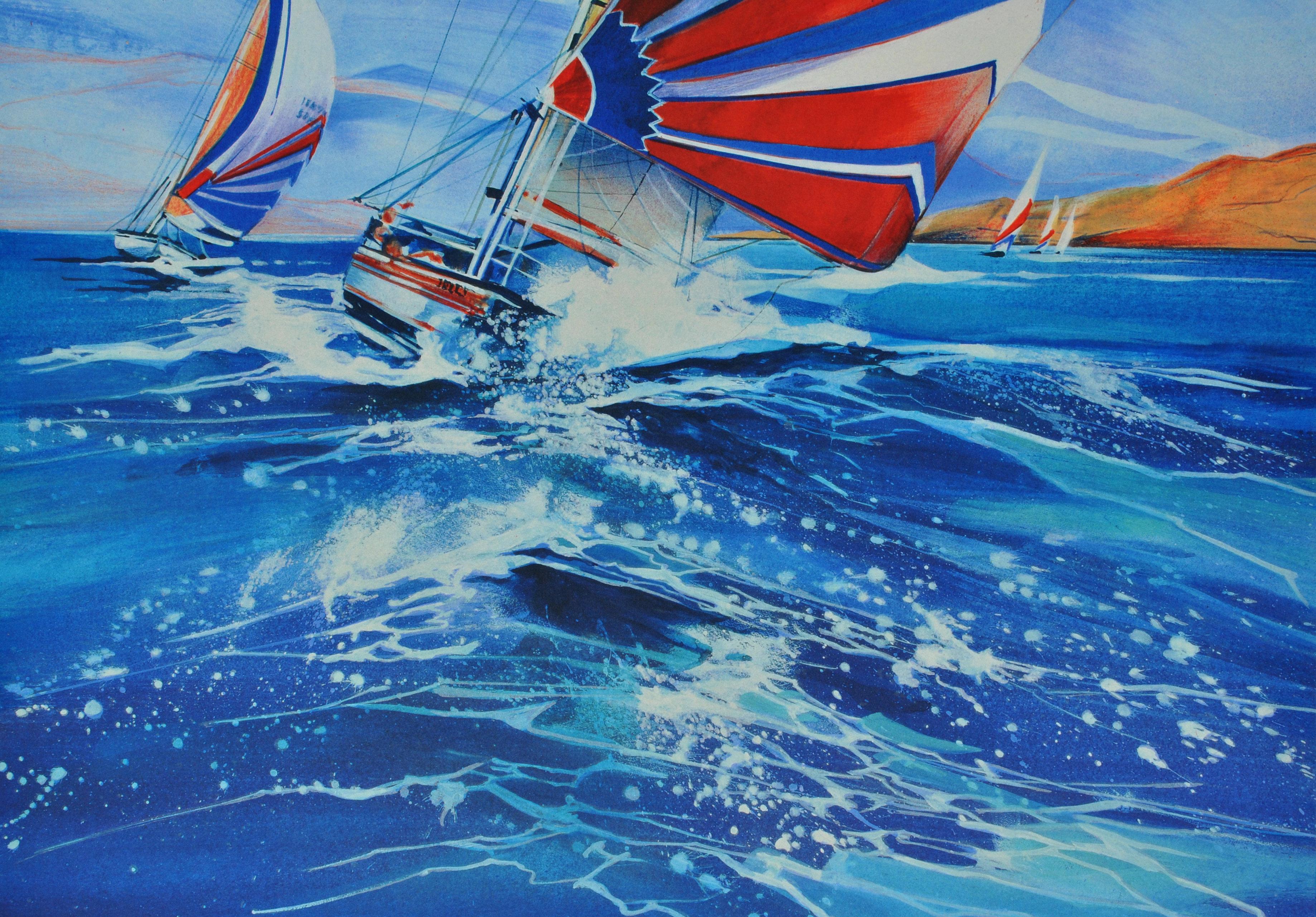 SAILING : The Red Spinnaker - Original Lithograph, HANDSIGNED & Ltd /150 For Sale 3