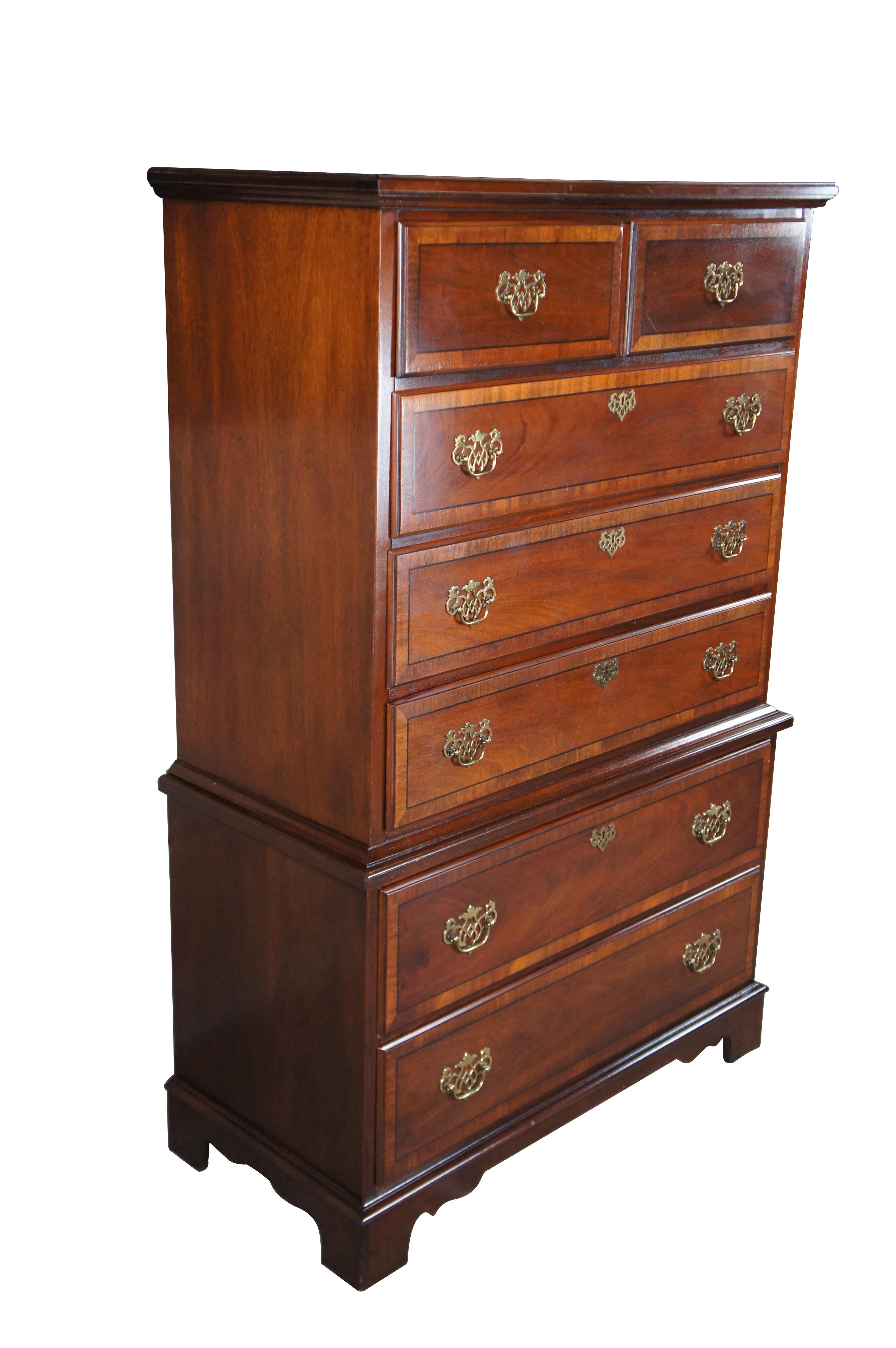Stanley Stoneleigh Chippendale Style Mahogany Tallboy Dresser Chest of Drawers In Good Condition In Dayton, OH