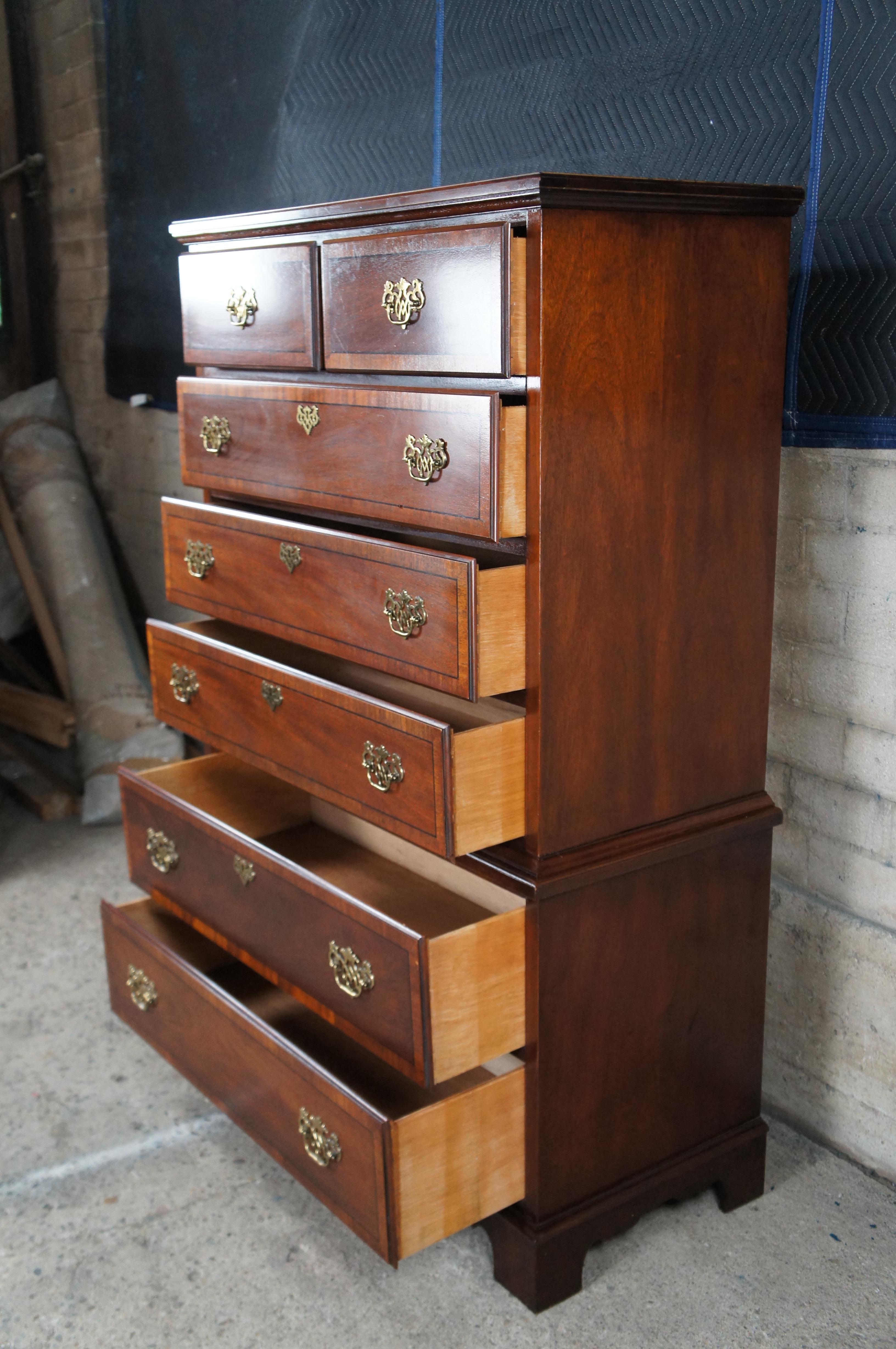 Stanley Stoneleigh Chippendale Style Mahogany Tallboy Dresser Chest of Drawers 3