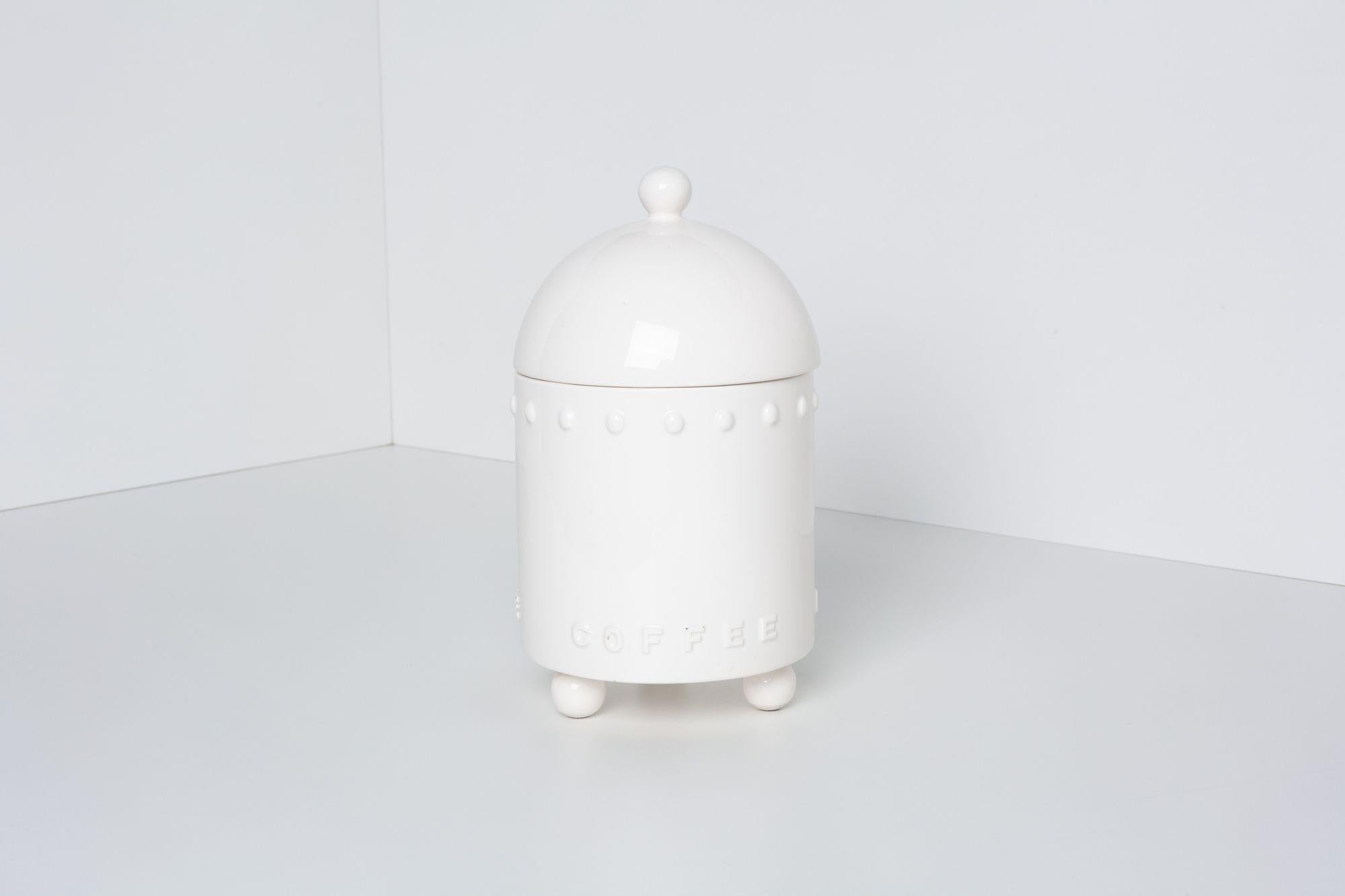 Postmoderno Stanley Tigerman, barattolo per caffè in ceramica bianca 