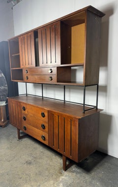 STANLEY WALNUT & Iron Hutch / DIVIDER / WALL UNIT. Spade HAND  Pulls