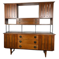 STANLEY WALNUT & Iron Hutch / DIVIDER / WALL UNIT Bêche HAND  Tirettes
