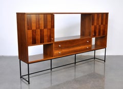Stanley Walnut, Rosewood and Iron Bar Cabinet