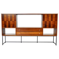 Stanley Walnut, Rosewood and Iron Bar Cabinet