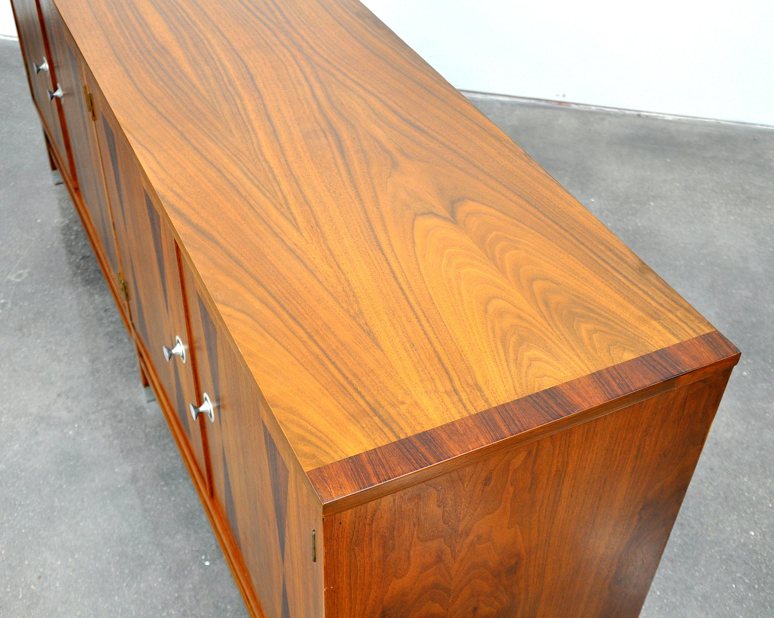 Aluminum Stanley Walnut, Rosewood and Iron Credenza and Hutch