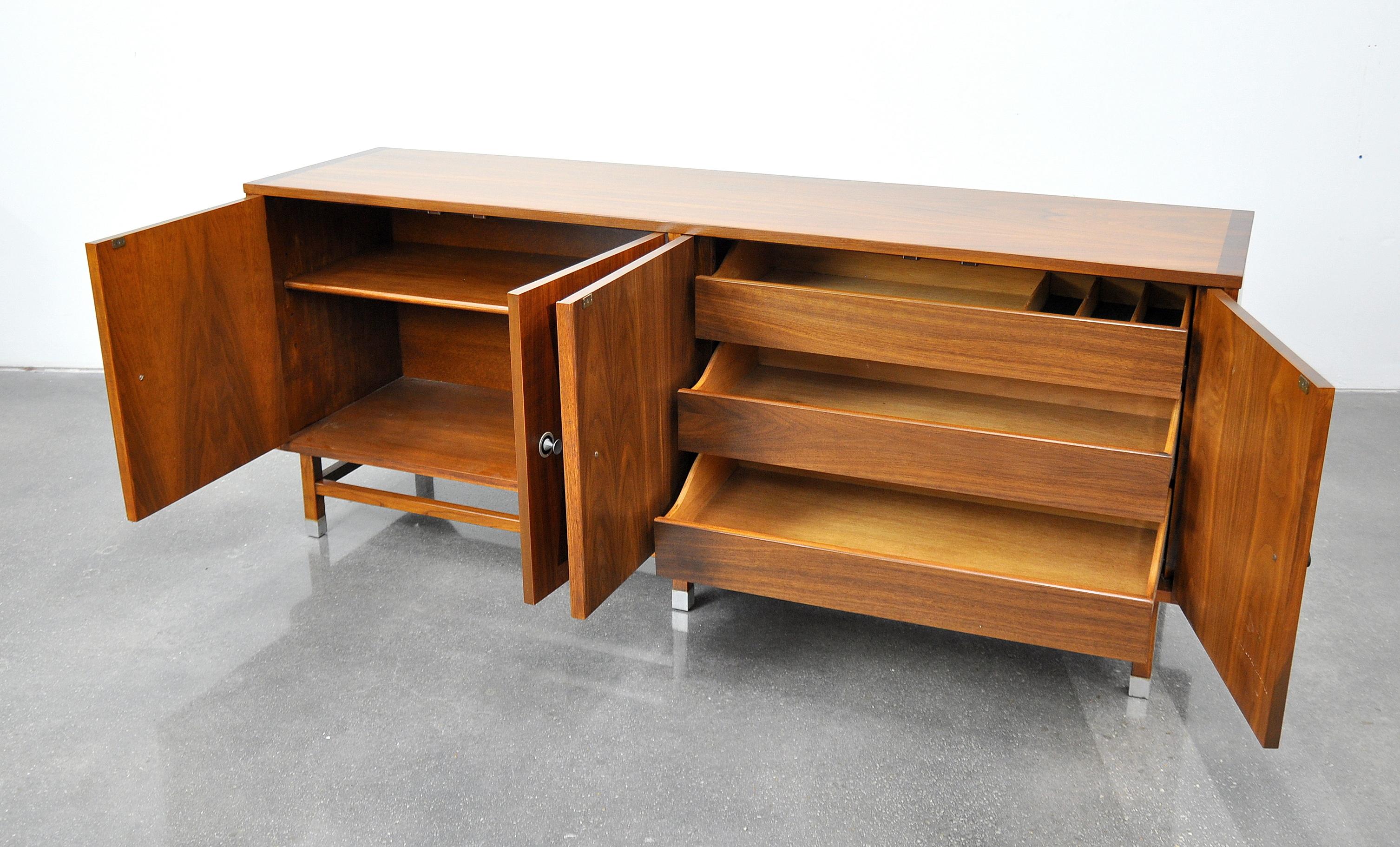Stanley Walnut, Rosewood and Iron Credenza and Hutch 1