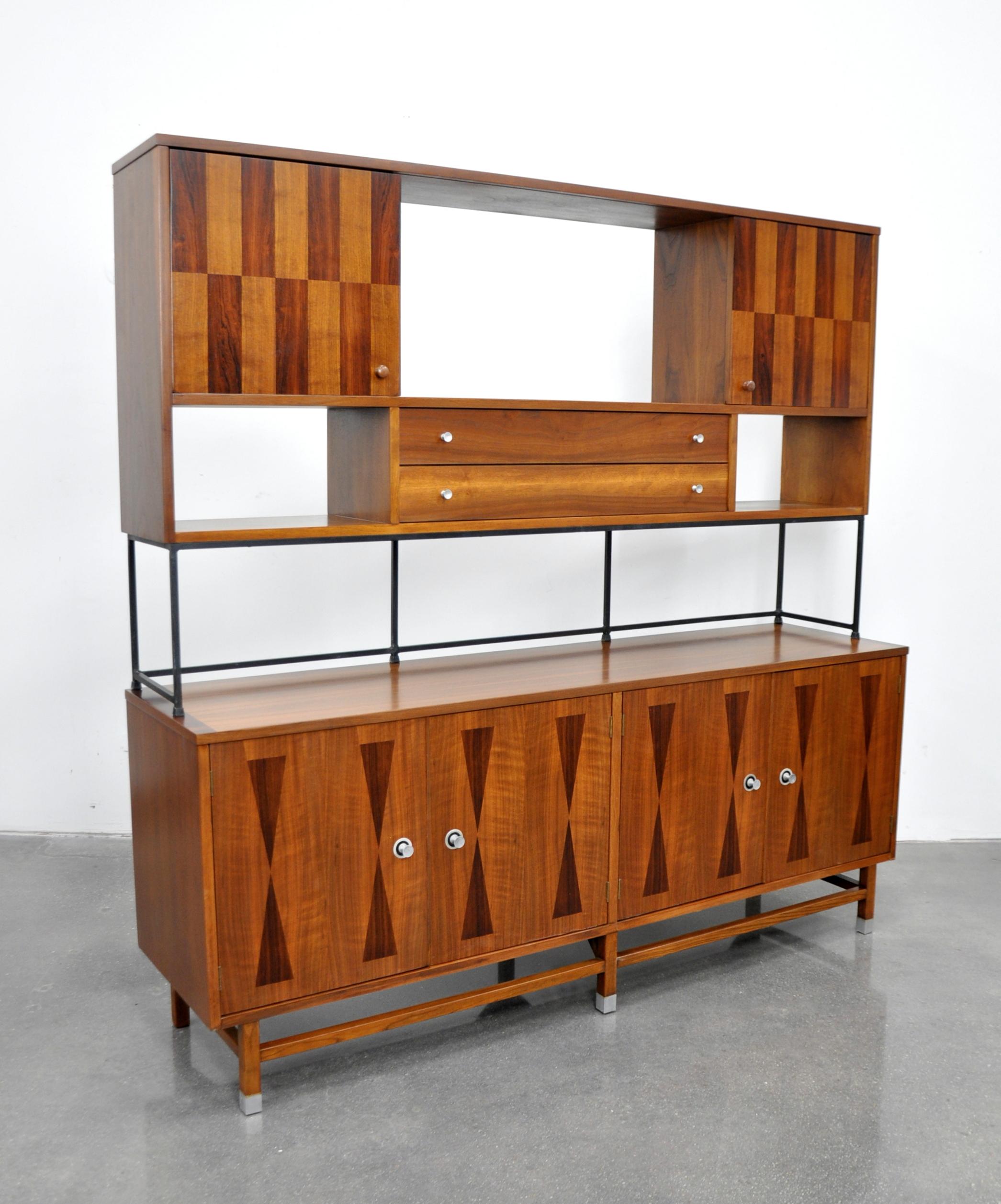 Stanley Walnut, Rosewood and Iron Credenza and Hutch 2