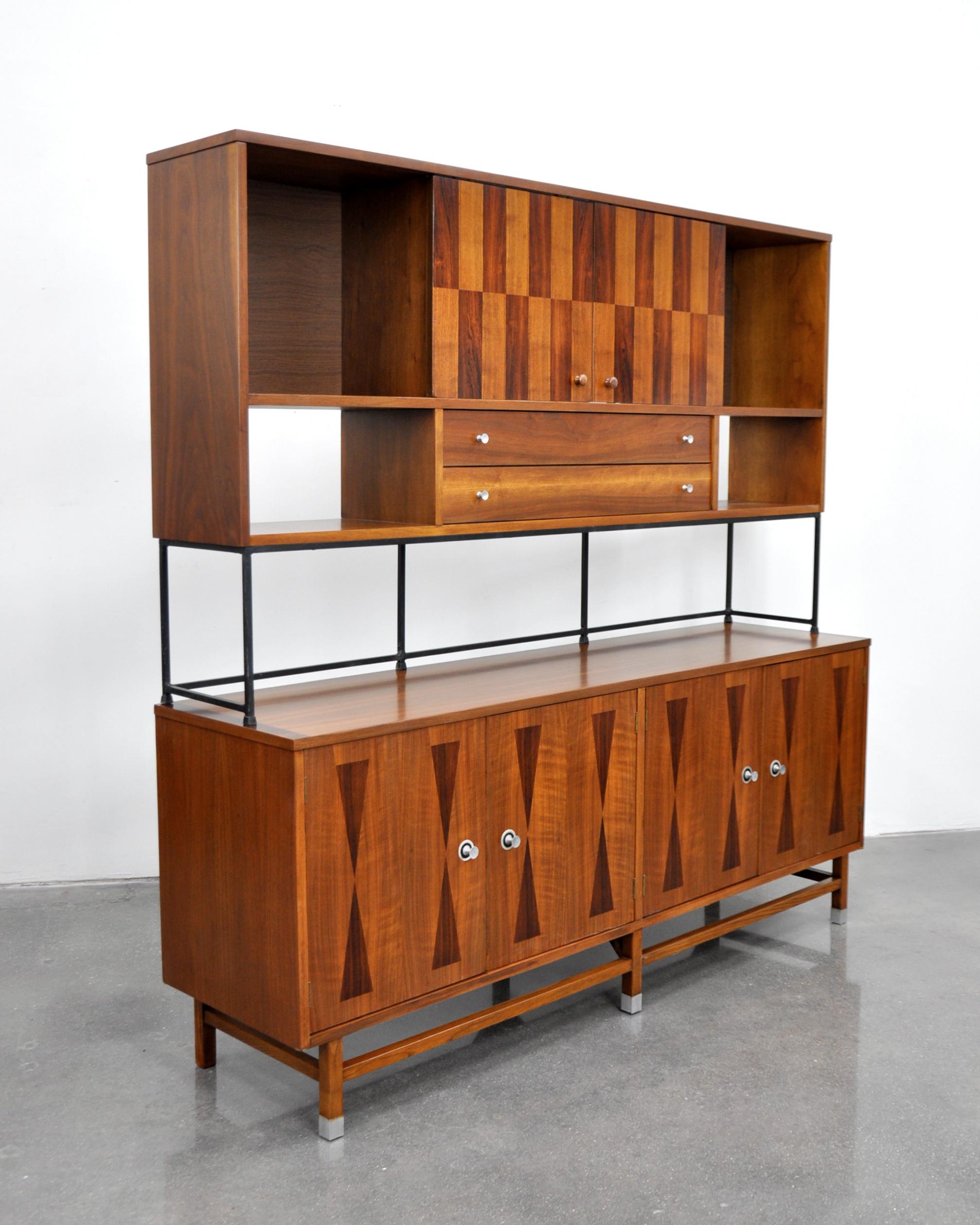 Stanley Walnut, Rosewood and Iron Credenza and Hutch 3