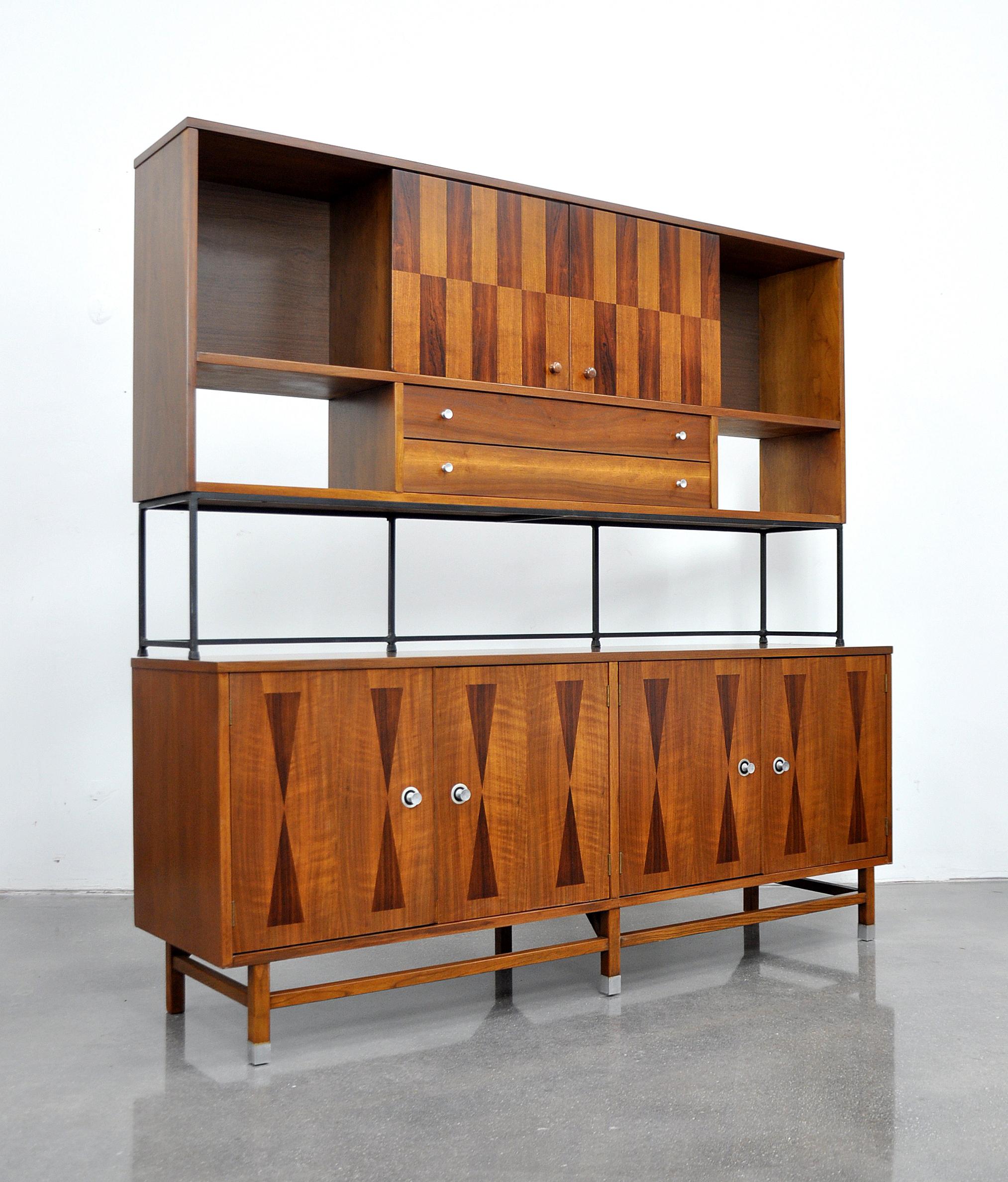 Stanley Walnut, Rosewood and Iron Credenza and Hutch 4
