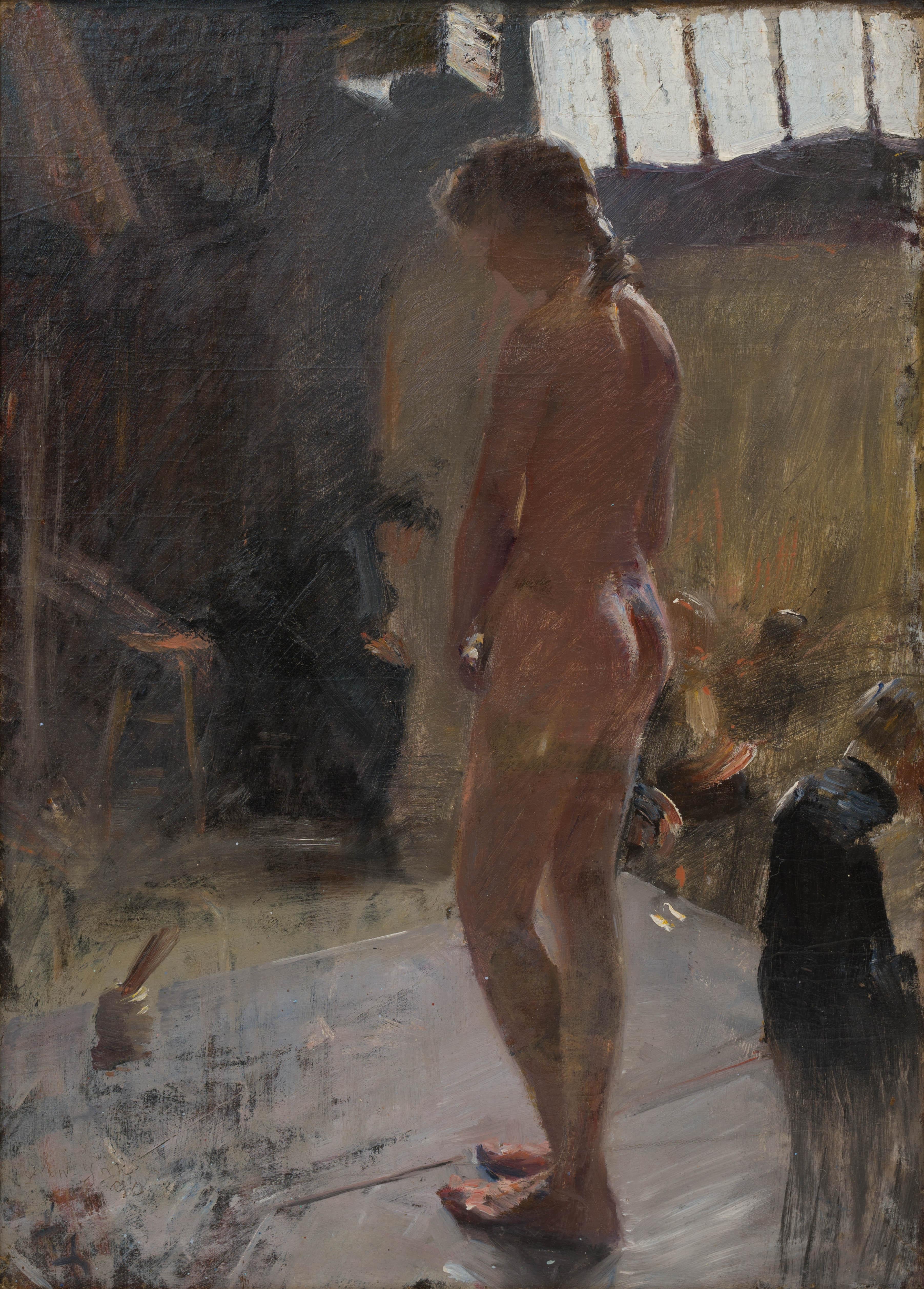 Nudestudie, Ölgemälde – Painting von Frederick Trapp Friis