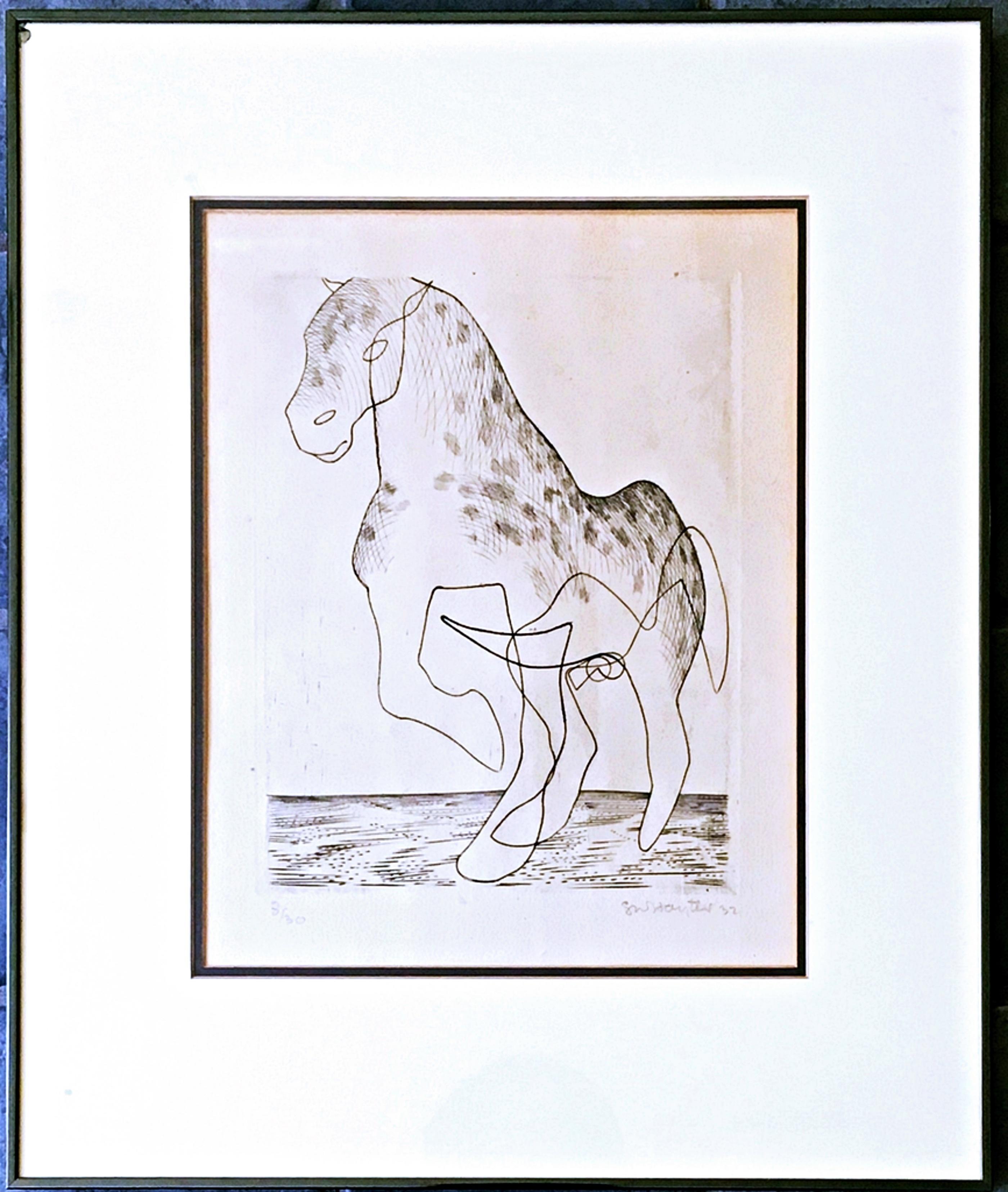 Big Horse, Black & Moorhead 46 scarsissima incisione + puntasecca del 1932 firmata 8/30 - Animal Print Beige di Stanley William Hayter