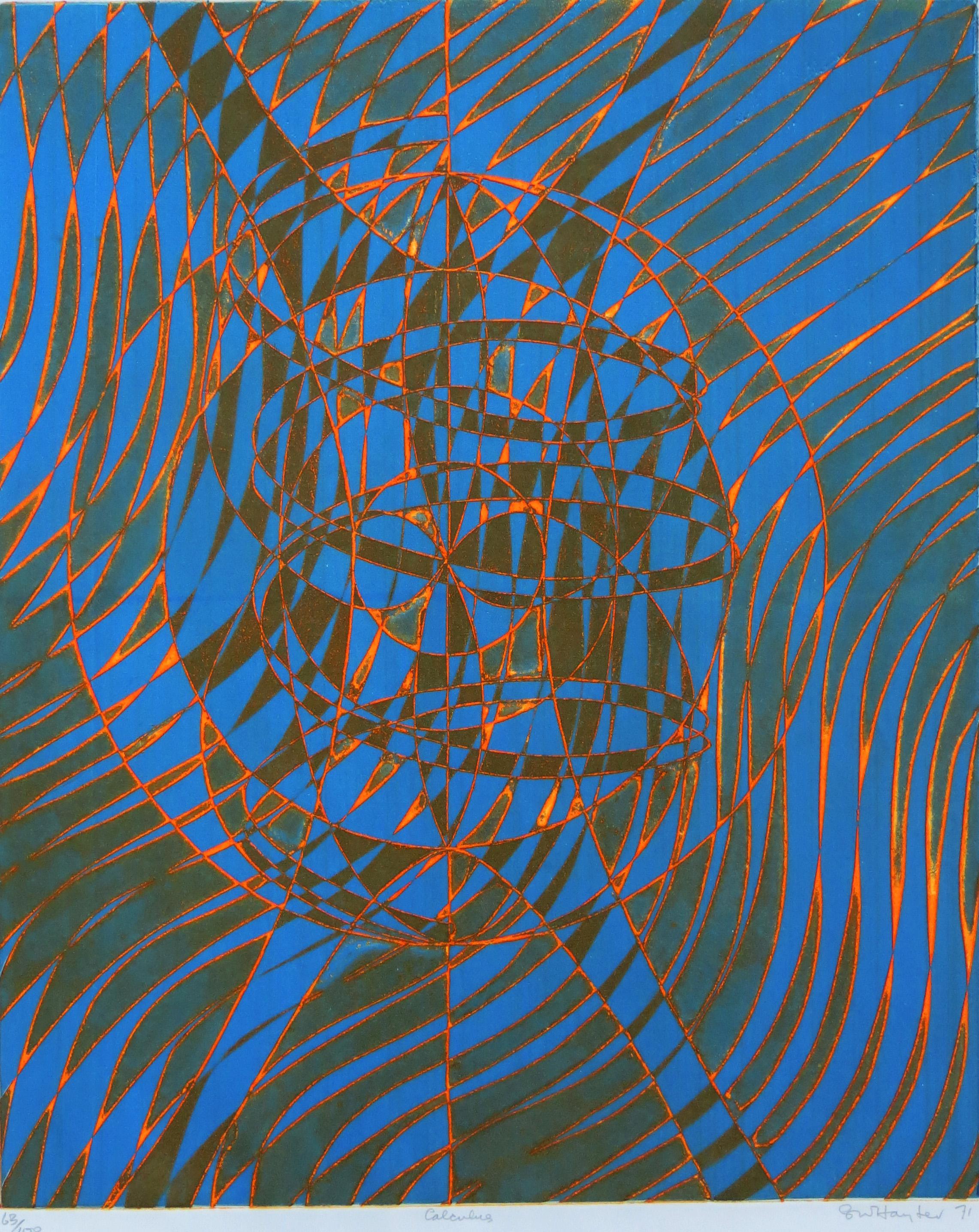 Calculus - Color Viscosity Etching - Abstract Geometric Print by Stanley William Hayter