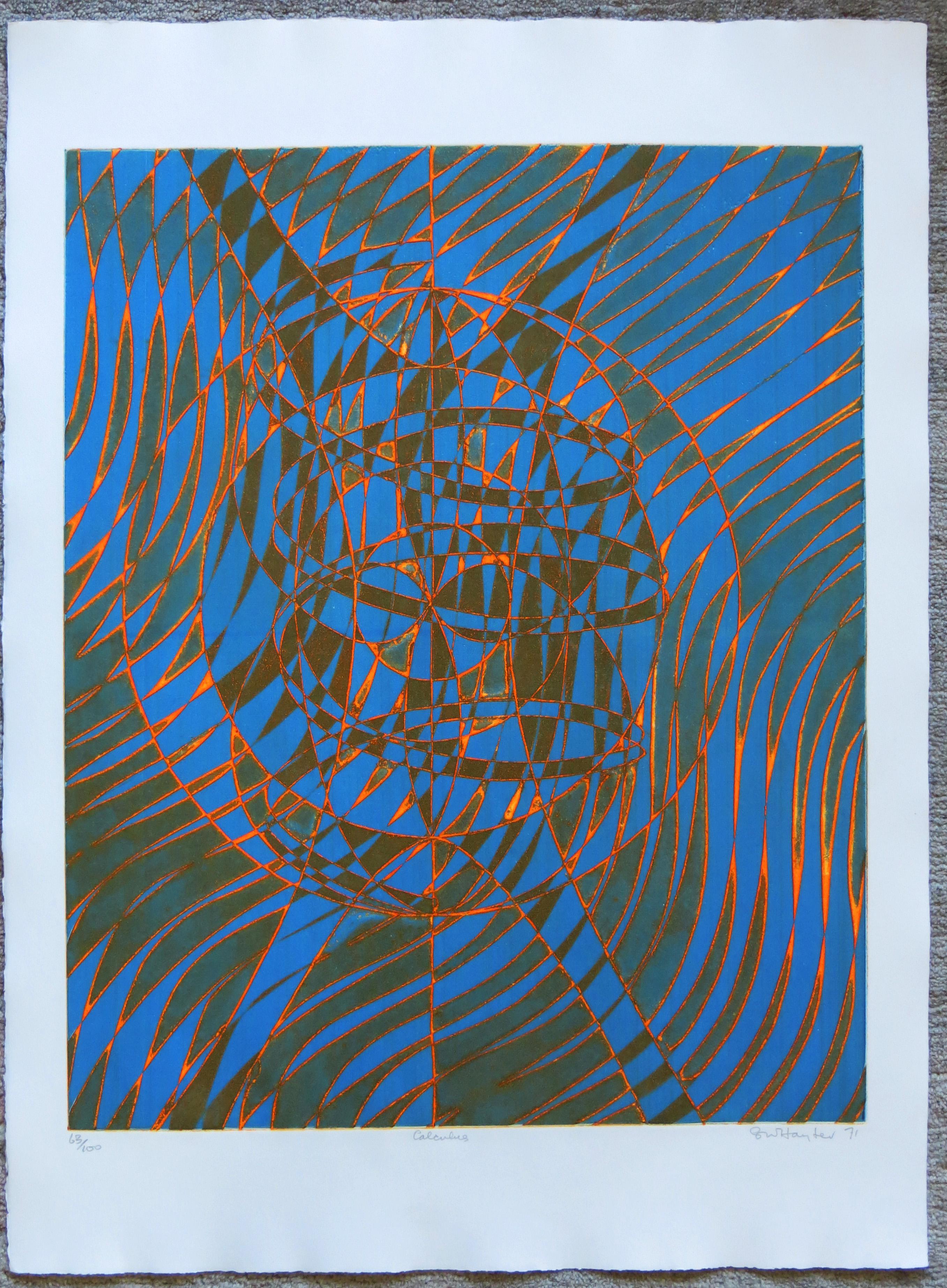 Calculus - Color Viscosity Etching - Gray Abstract Print by Stanley William Hayter
