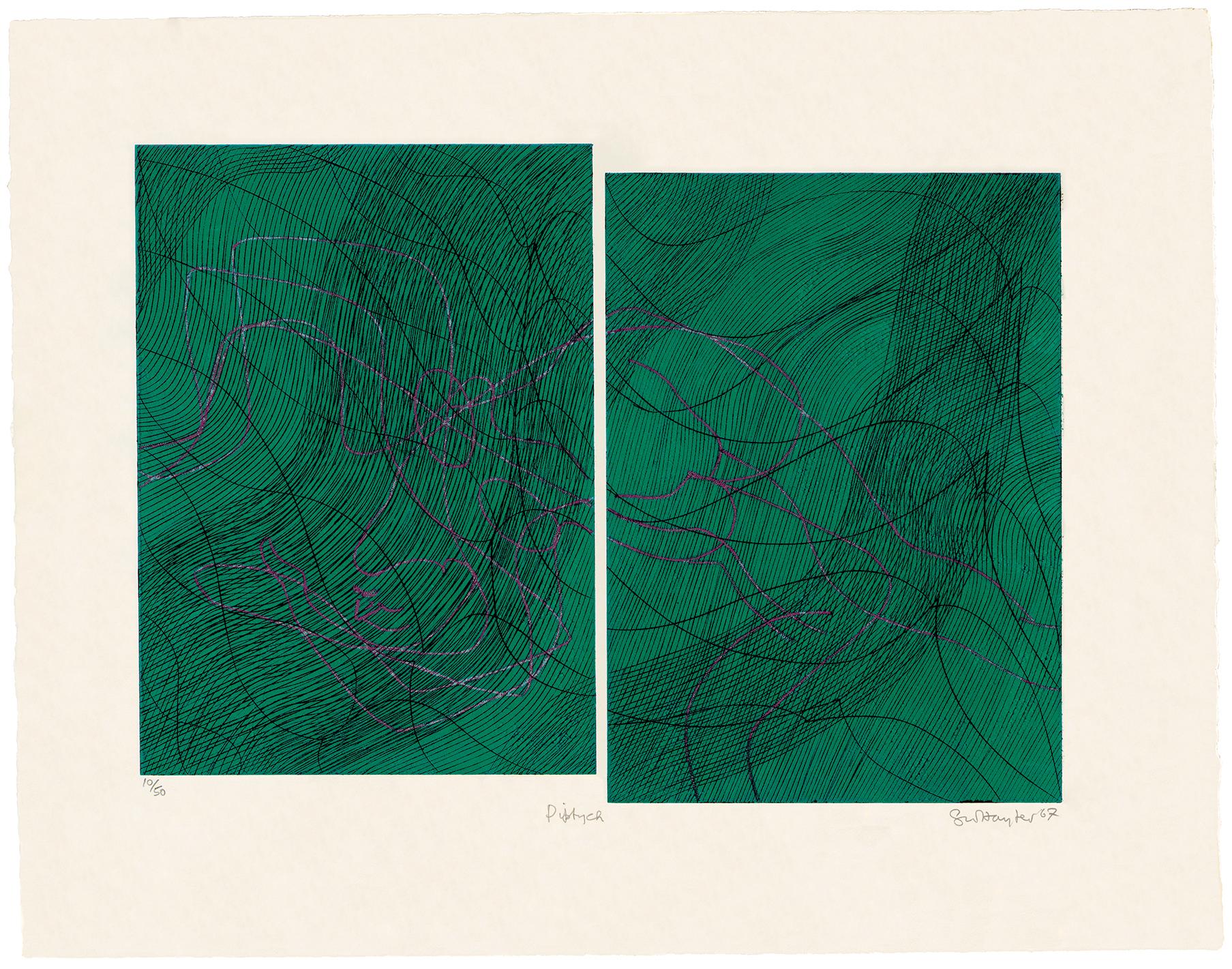 'Diptych' —  Modernist Abstraction, Atelier 17 - Print by Stanley William Hayter