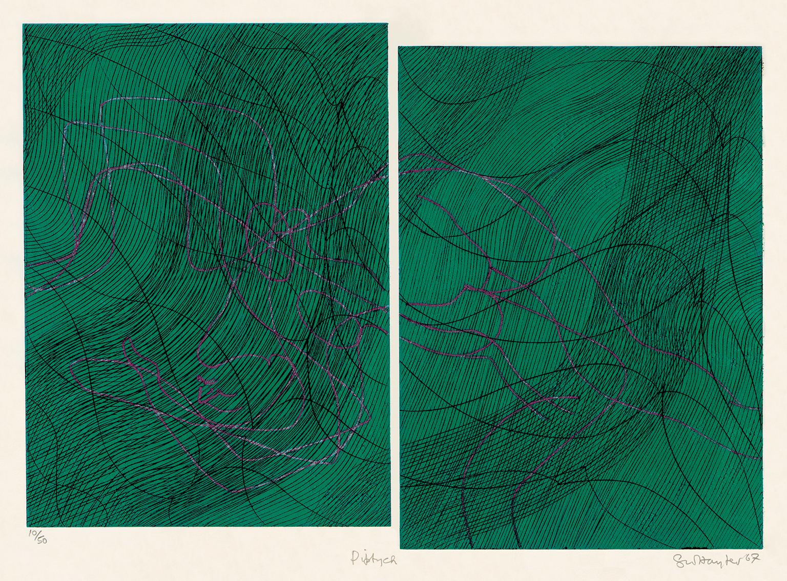 Stanley William Hayter Abstract Print - 'Diptych' —  Modernist Abstraction, Atelier 17