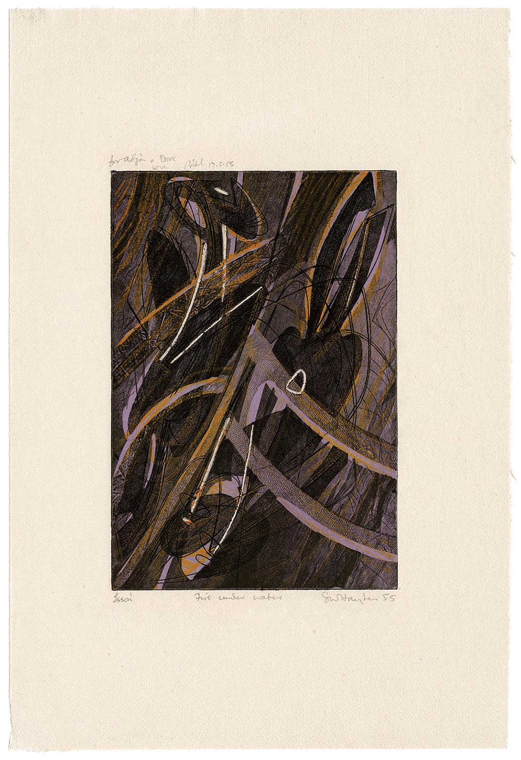'Feu sous L'eau' (Fire Under Water) —Mid-century Modernism, Atelier 17 - Print by Stanley William Hayter