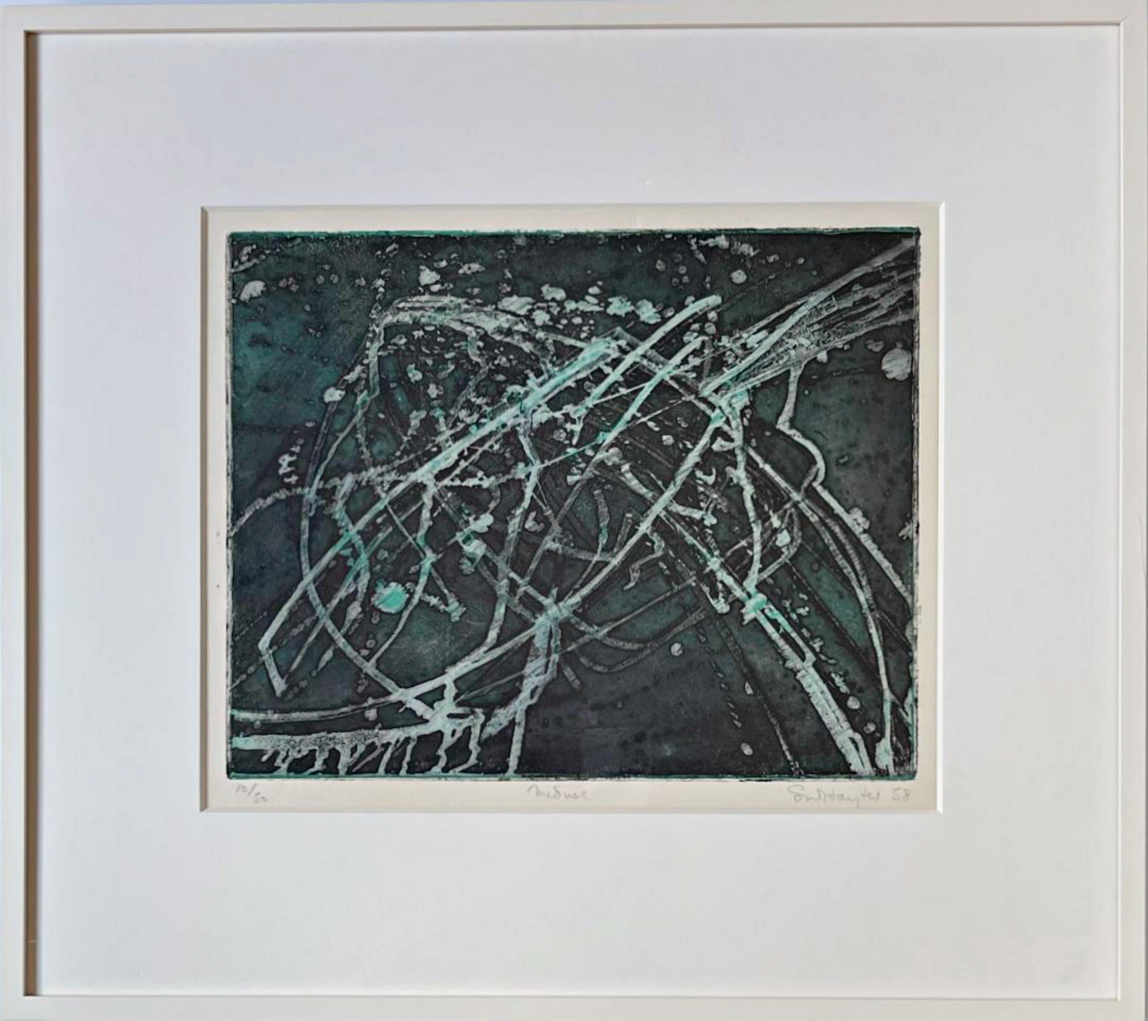 Meduse, Molto scarso espressionista astratto moderno della metà del secolo firmato/N incorniciato - Mixed Media Art Espressionismo astratto di Stanley William Hayter