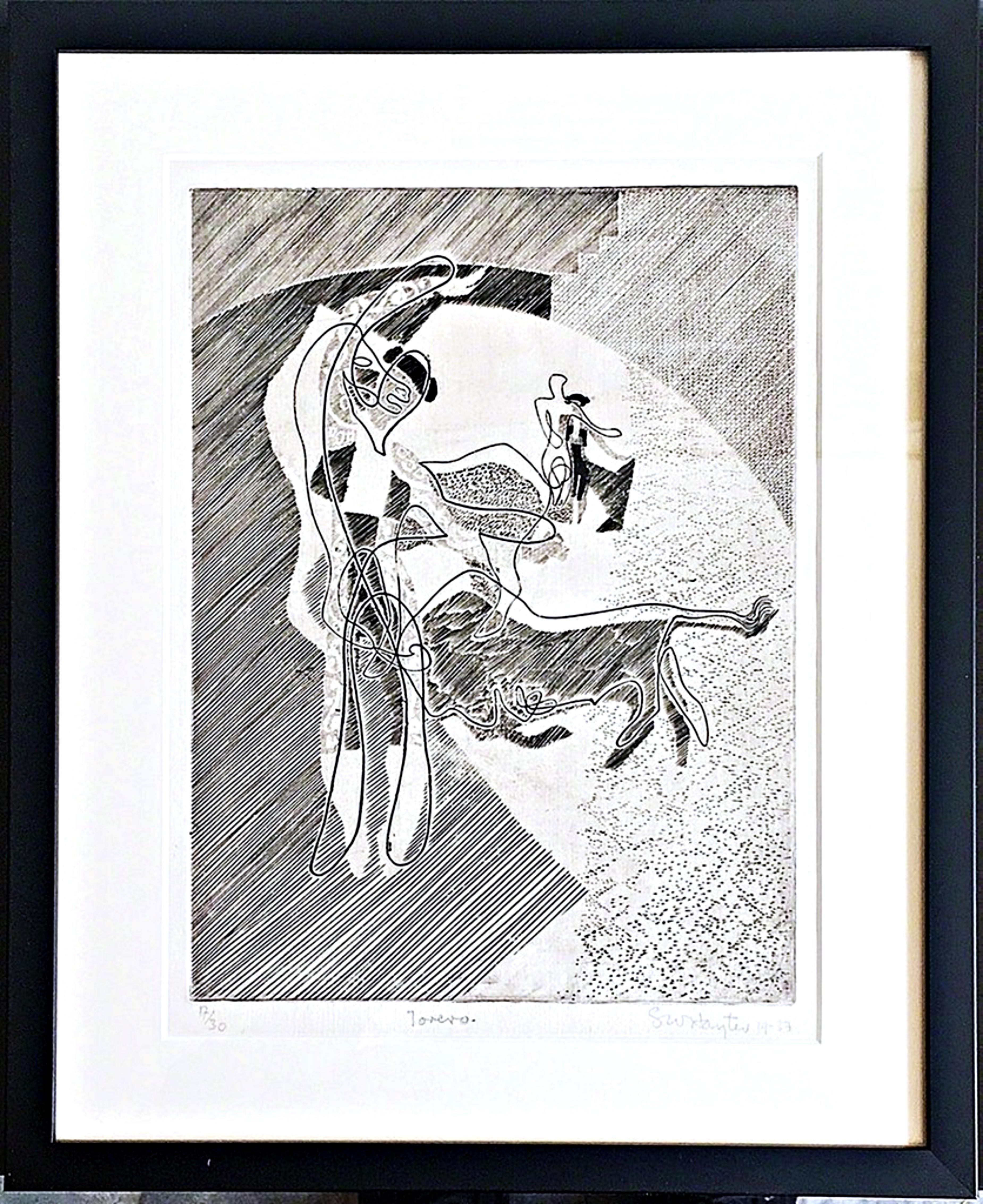 Abstract Print di Stanley William Hayter - Torero (de-accesso dal Denver Art Museum) Incisione firmata 17/30 Incorniciata