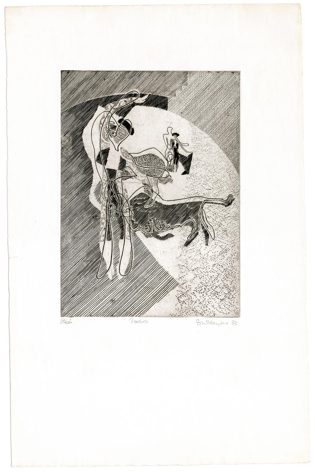 'Torero' — rare, early modernist engraving – Atelier 17 - Print by Stanley William Hayter