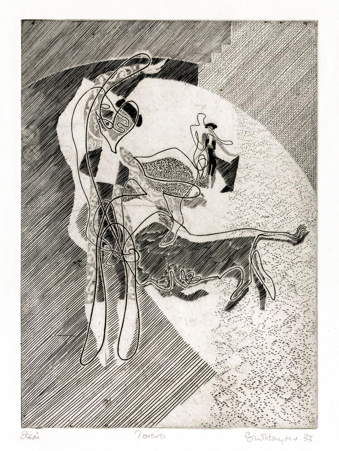 Abstract Print Stanley William Hayter - Torero" - rare gravure moderniste précoce - Atelier 17