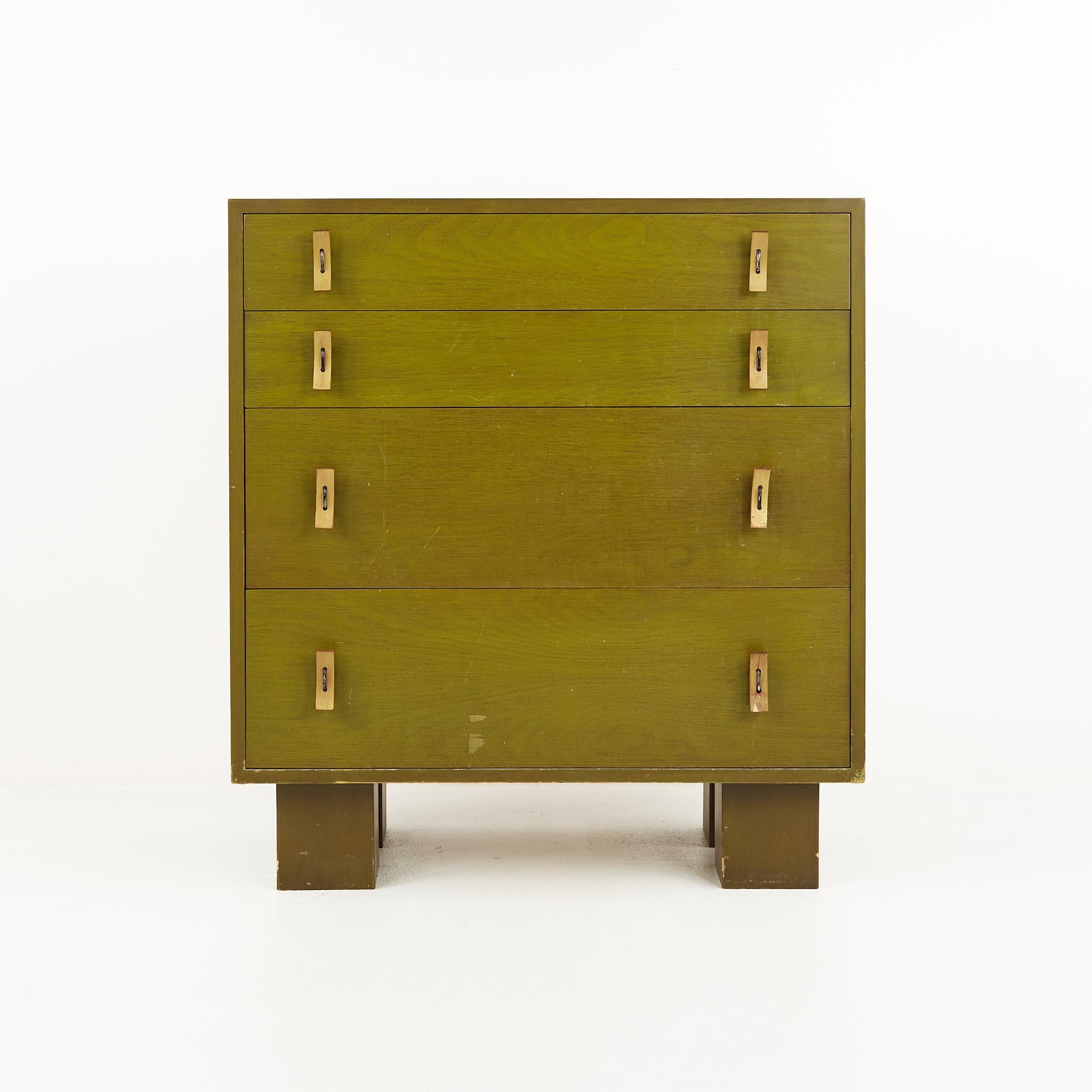 Stanley young for Glenn of California mid century green 4 drawer chest

The chest of drawers measures: 32.75 wide x 19 deep x 36.25 inches high

All pieces of furniture can be had in what we call restored vintage condition. That means the piece