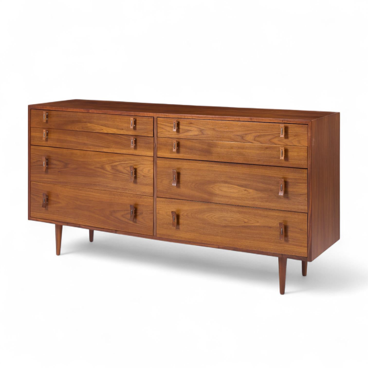 American Stanley Young for Glenn of California Mid Century Walnut 8 Drawer Lowboy Dresser For Sale