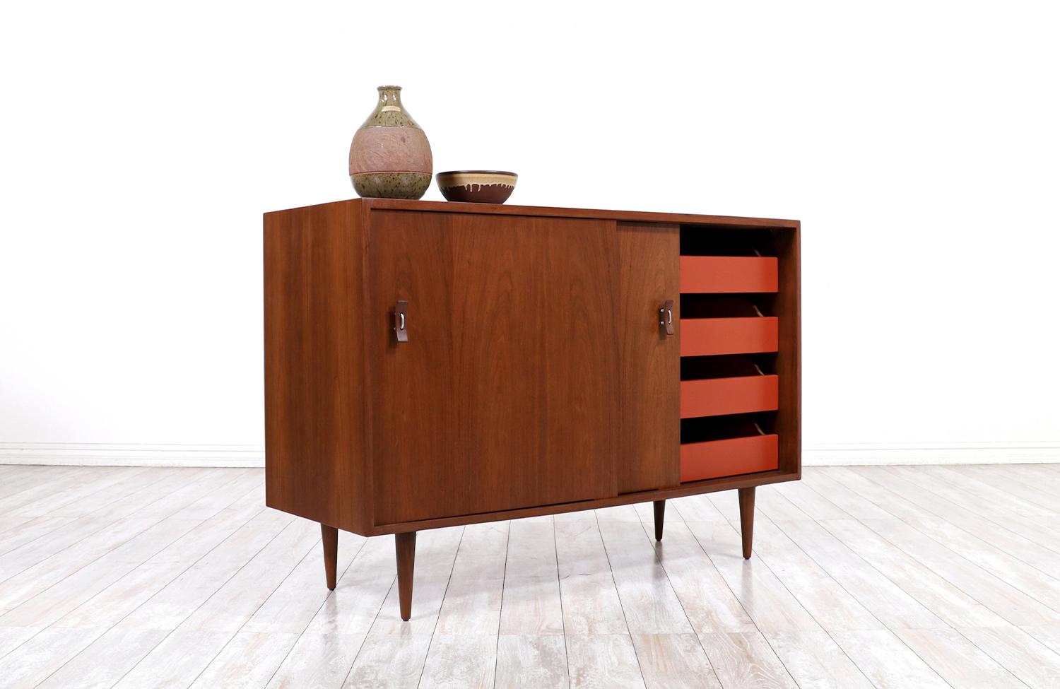 Mid-20th Century Stanley Young Walnut Credenza with Lacquered Drawers for Glenn of California