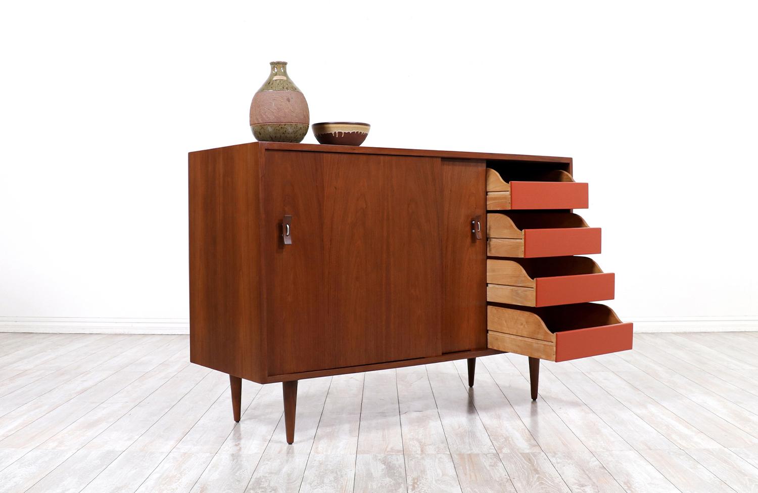 Satinwood Stanley Young Walnut Credenza with Lacquered Drawers for Glenn of California