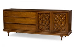 Stanley Mid-Century Walnut Sideboard with Geometric Carved Front