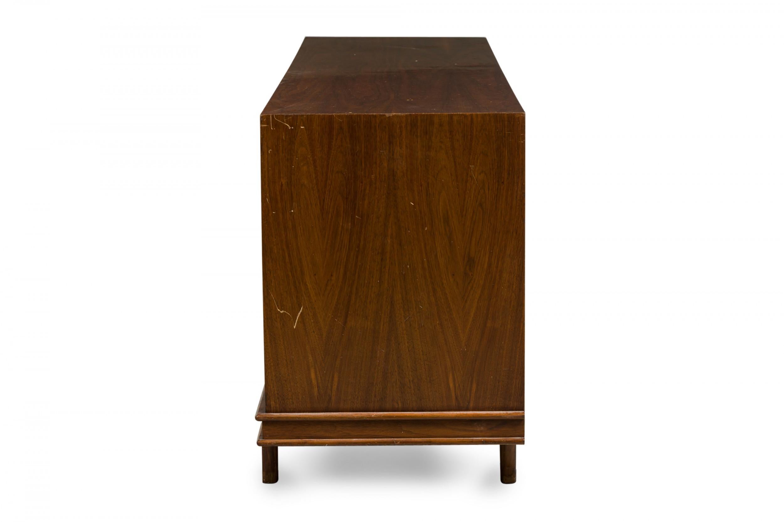20th Century StanleyAmerican Mid-Century Modern Walnut Geometric Carved Front Sideboard For Sale