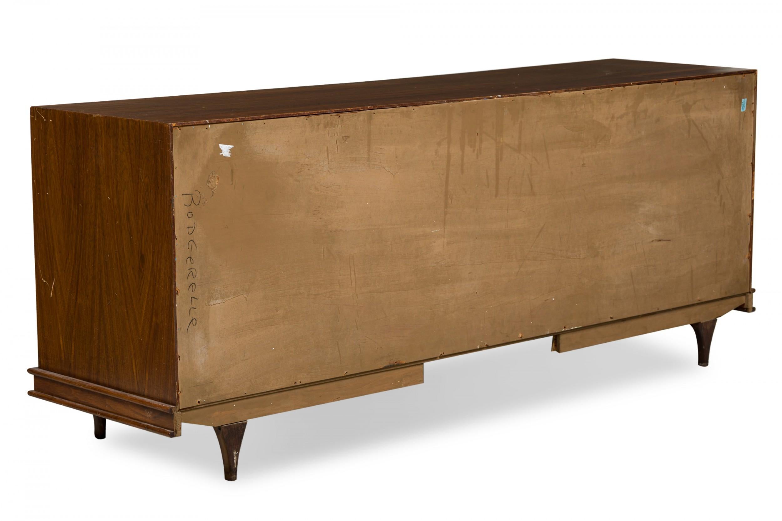 Wood StanleyAmerican Mid-Century Modern Walnut Geometric Carved Front Sideboard For Sale